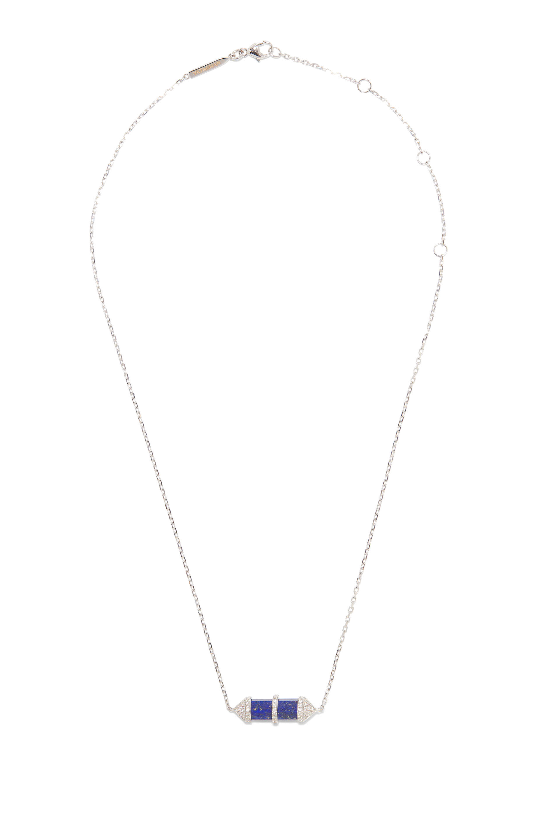 قلادة شاكرا بدلاية أفقية صغيرة مرصعة بالماس واللازورد ذهب أبيض عيار 18