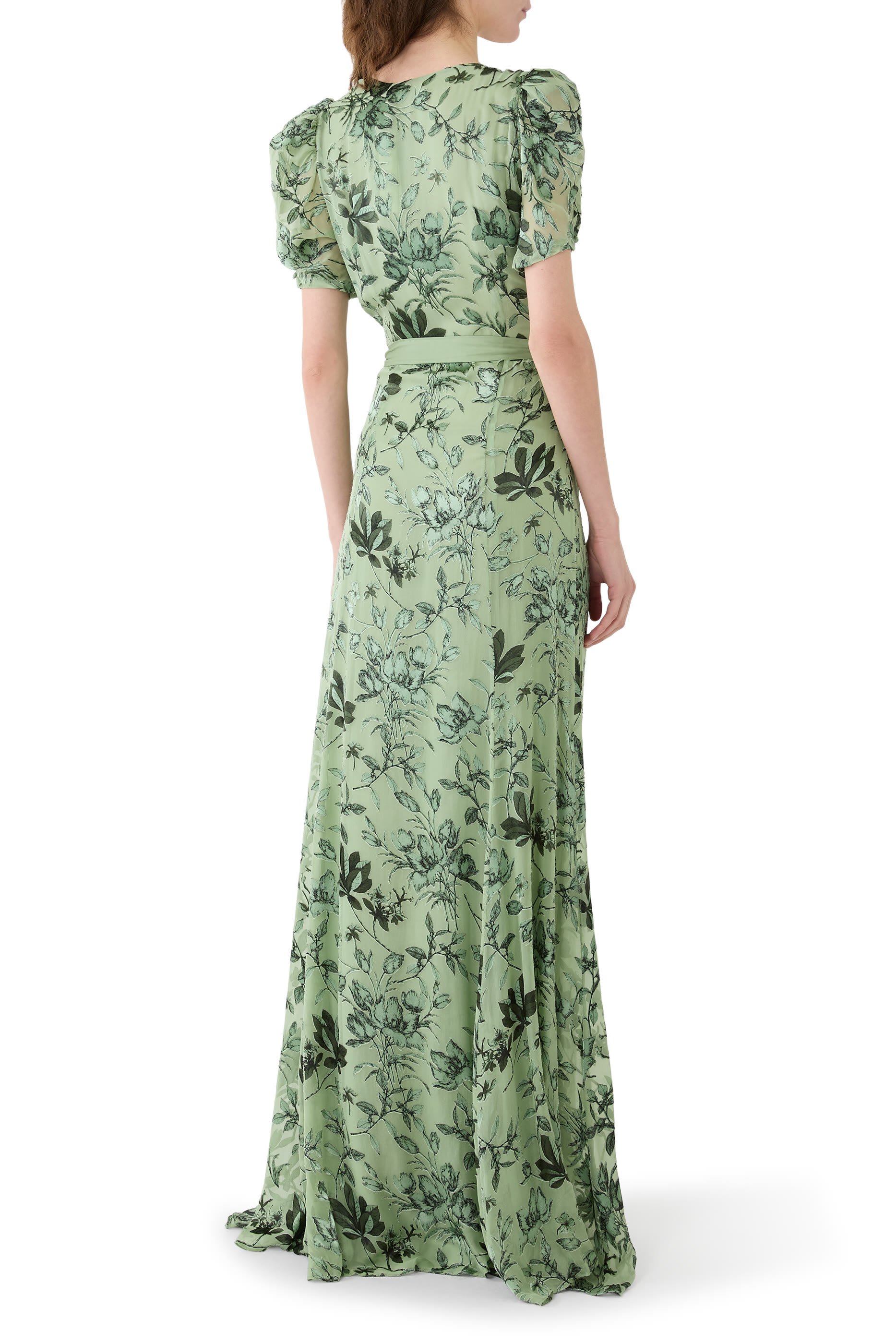 فستان تيانا طويل بتصميم ملفوف بأكمام منفوخة