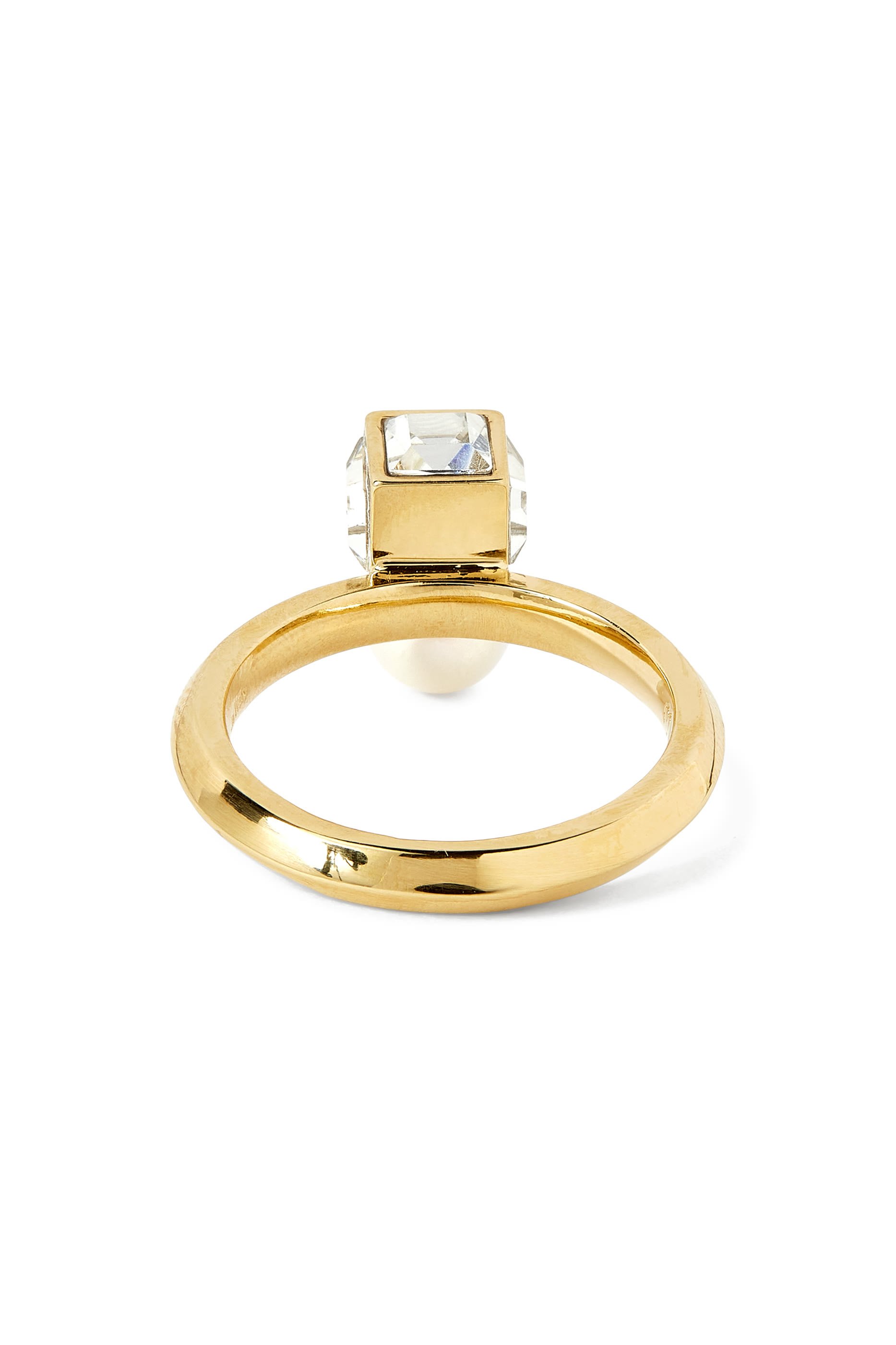 خاتم بكريستالة بتصميم مكعب ولؤلؤ، معدن