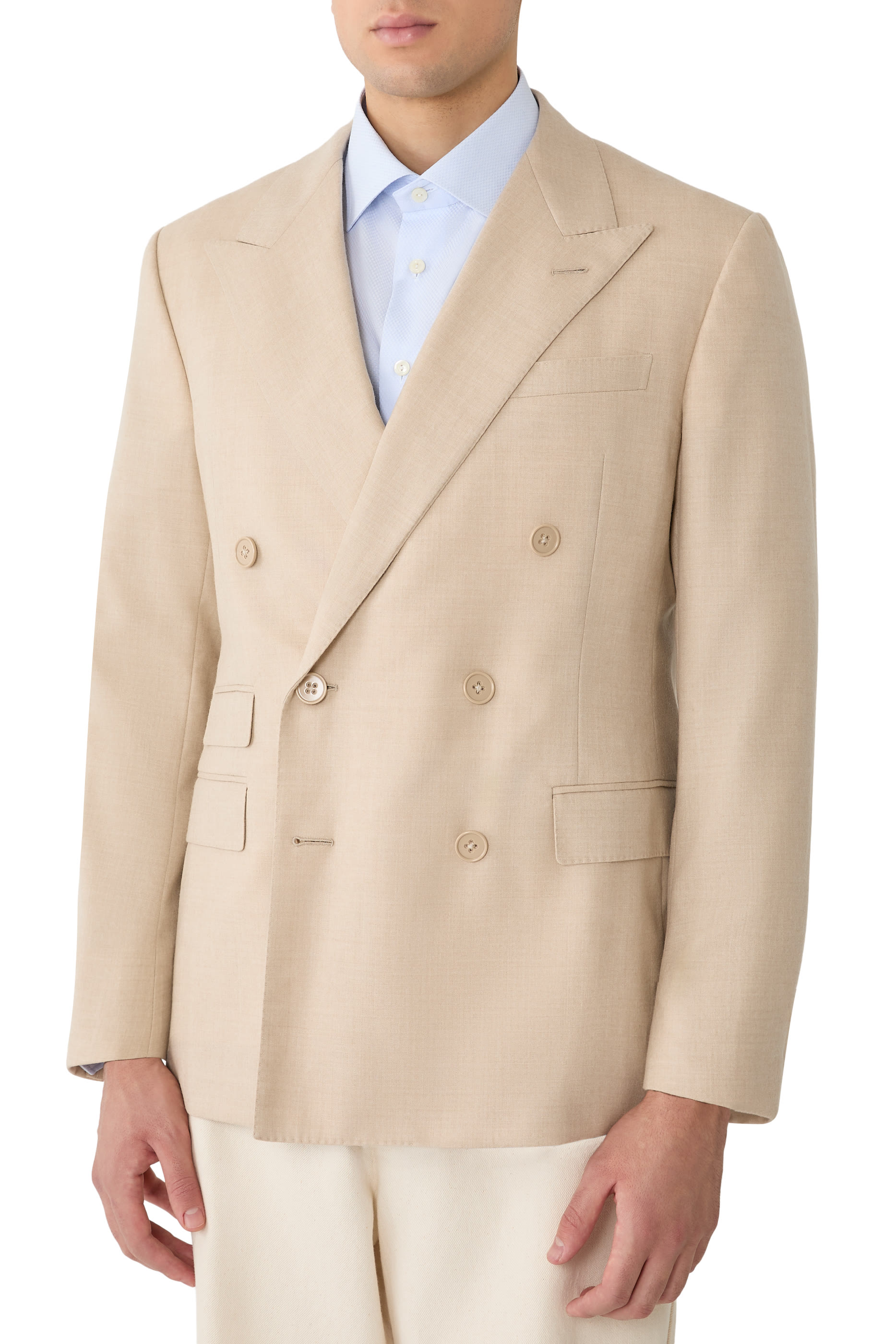 جاكيت كينت بنقشة مربعات بخياطة يدوية صوف