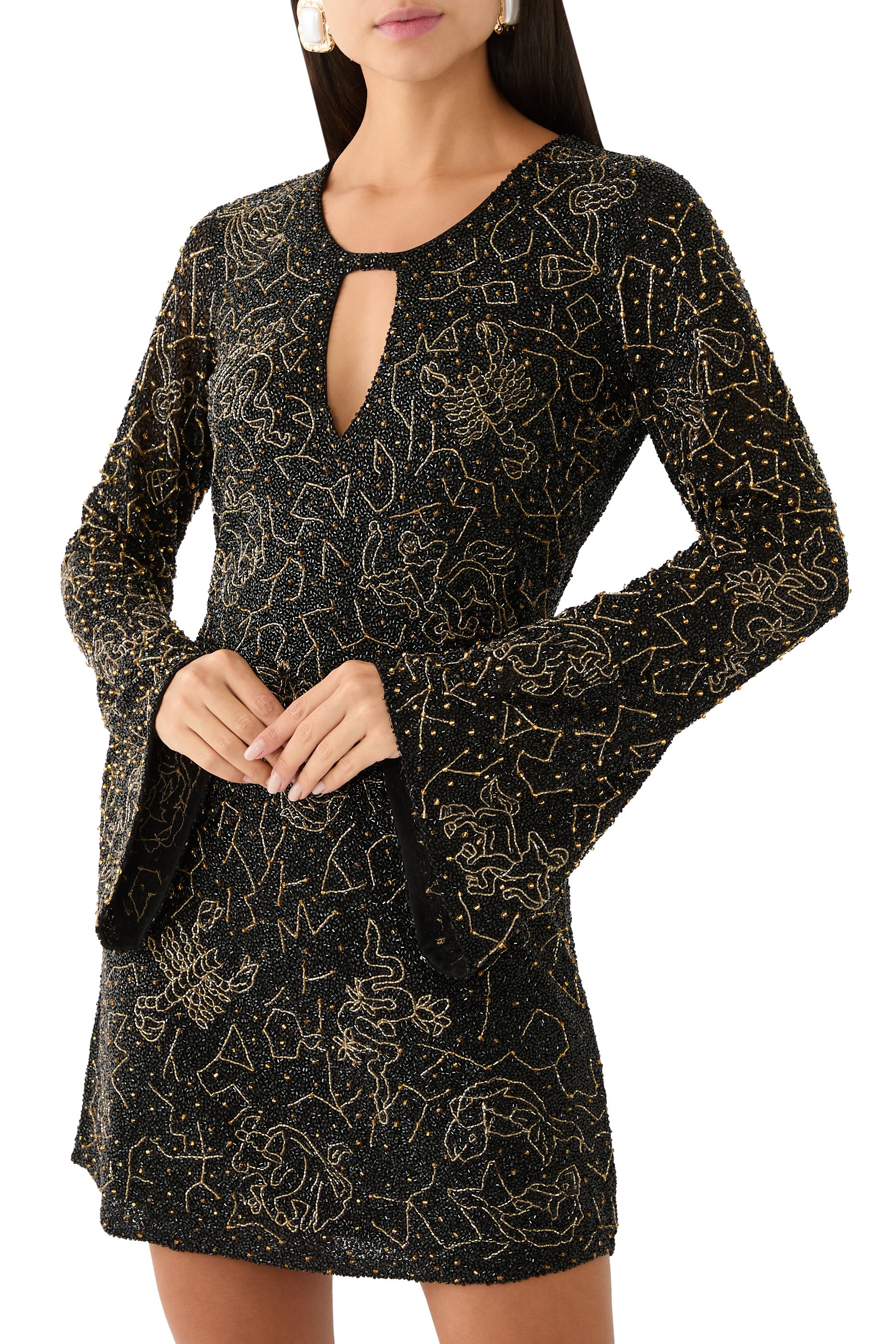 فستان زودياك شيفون قصير بأكمام طويلة - بإصدار حصري