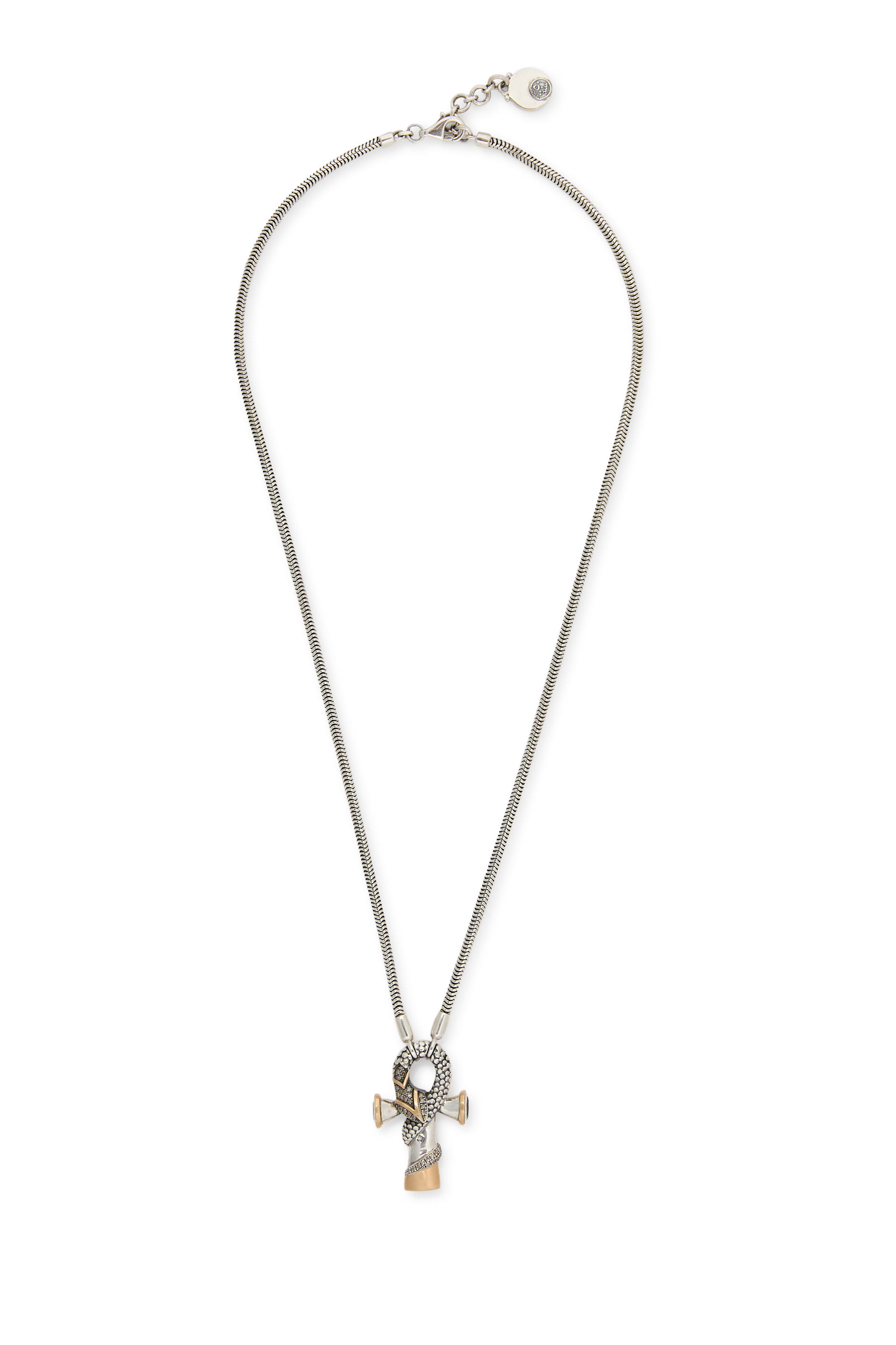Key of Life & Snake Necklace, Sterling Silver and 18K Gold & Onyx