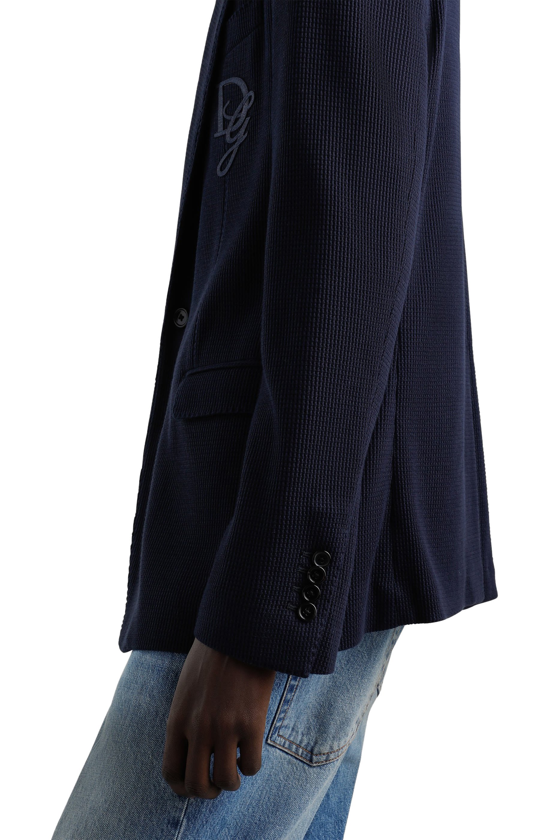 جاكيت بصف أزرار وشعار الماركة المطرز قطن جيرسيه