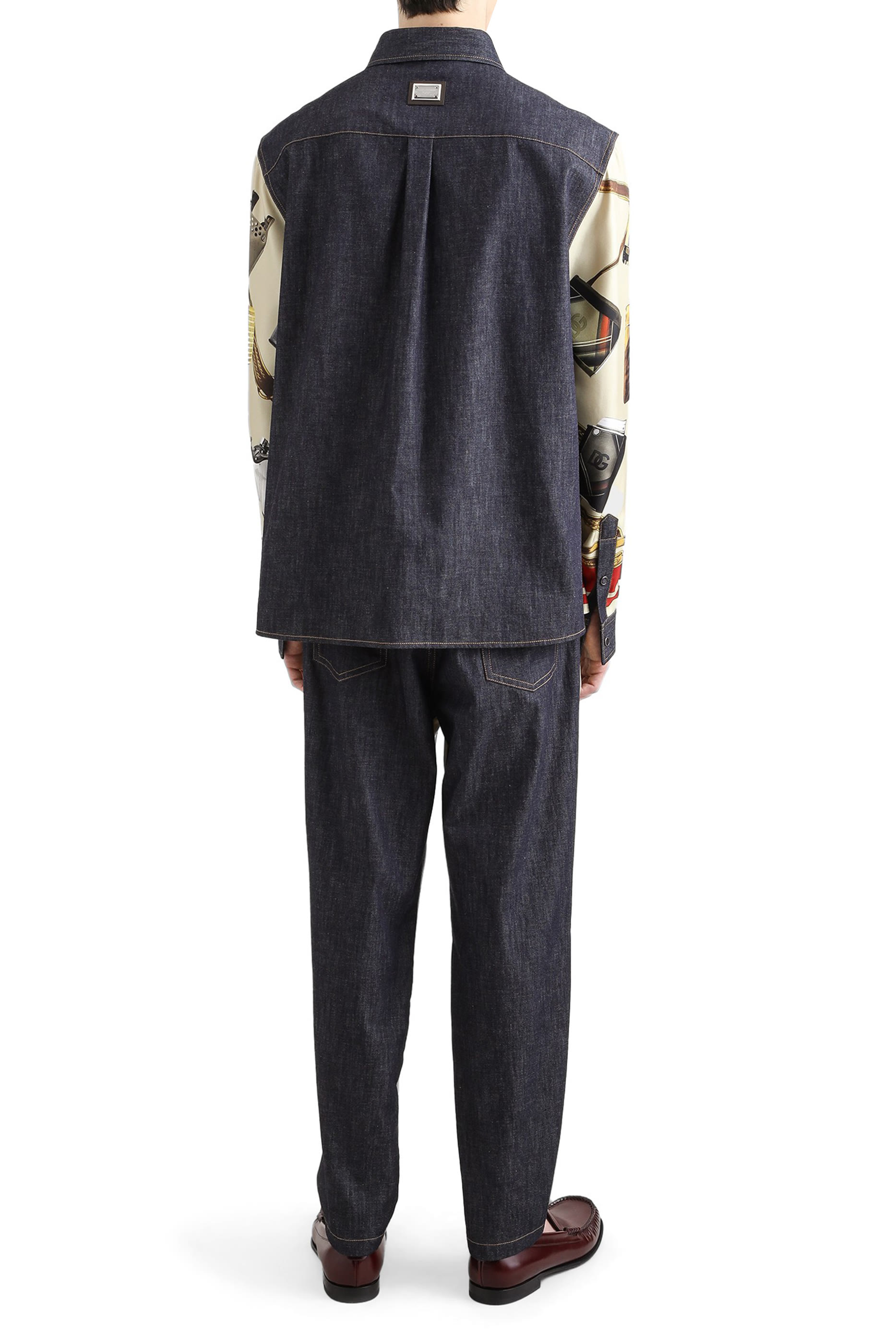 قميص بطبعات ولاعة دنيم وحرير