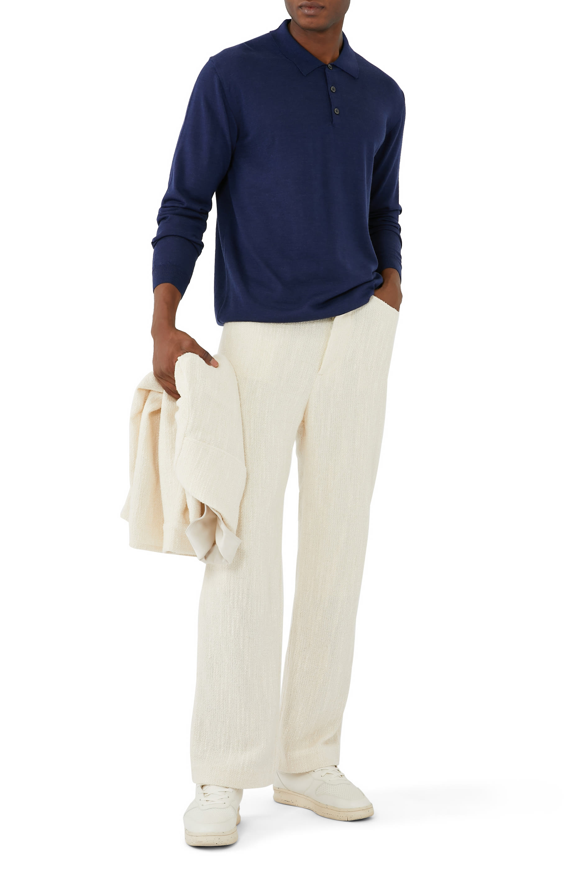 قميص بولو منسوج بأكمام طويلة