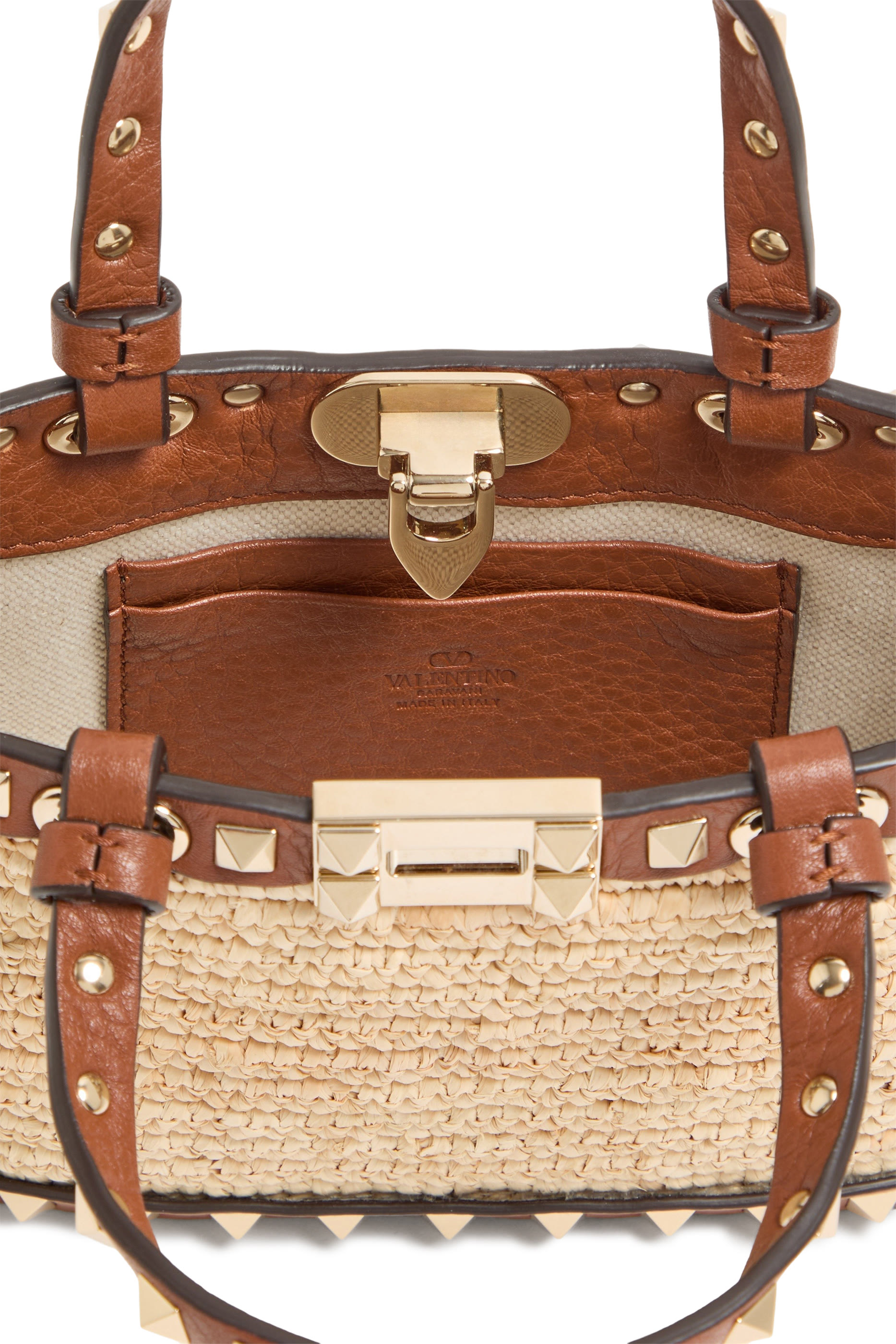 حقيبة يد صغيرة بحلي هرمية خوص