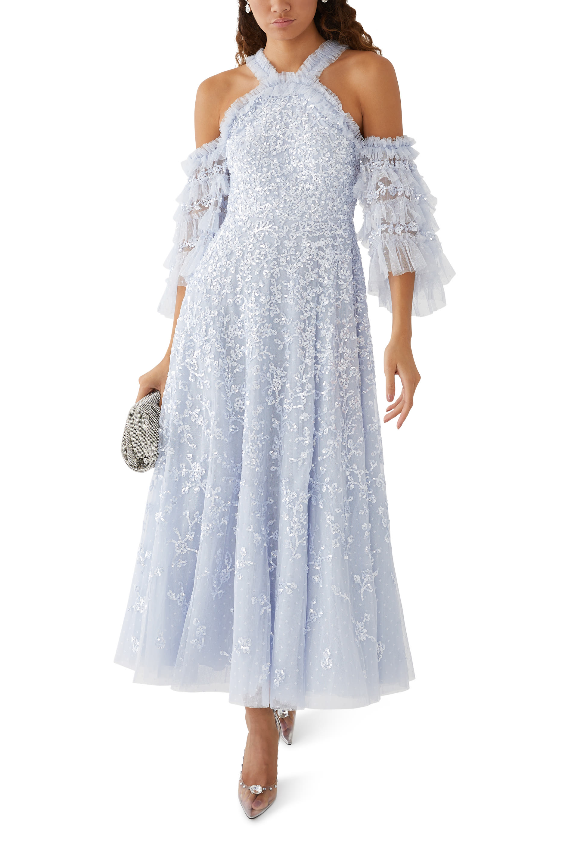 فستان سهرة فلورال بأكتاف مكشوفة دانتيل