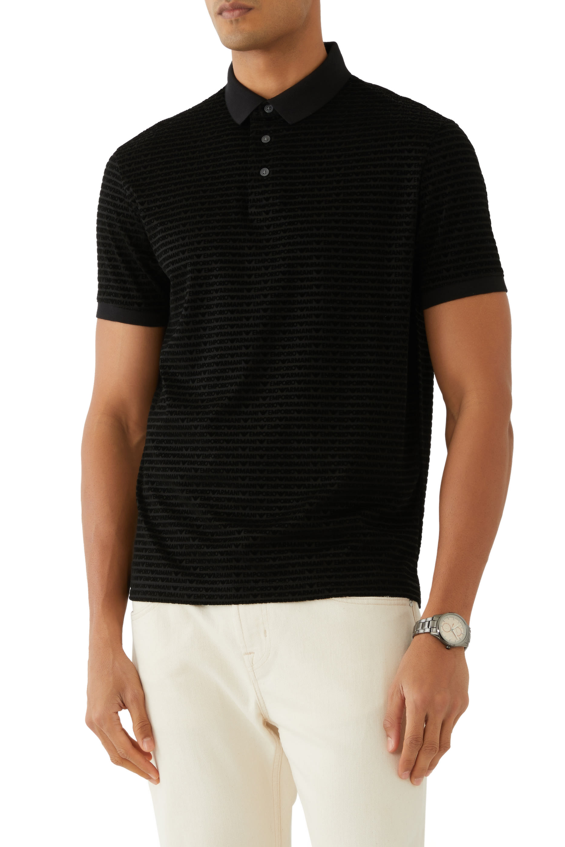 قميص بشعار الماركة بارز الملمس بالكامل