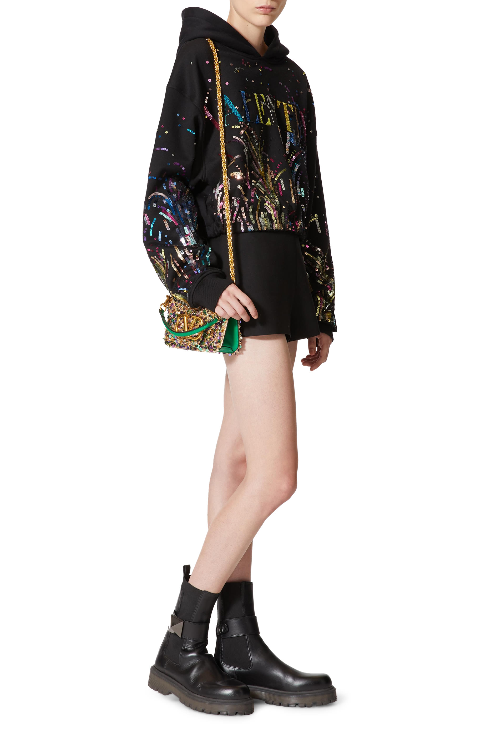 حقيبة كتف فالنتينو غرافاني لوكو صغيرة بتطريز ثلاثي الابعاد