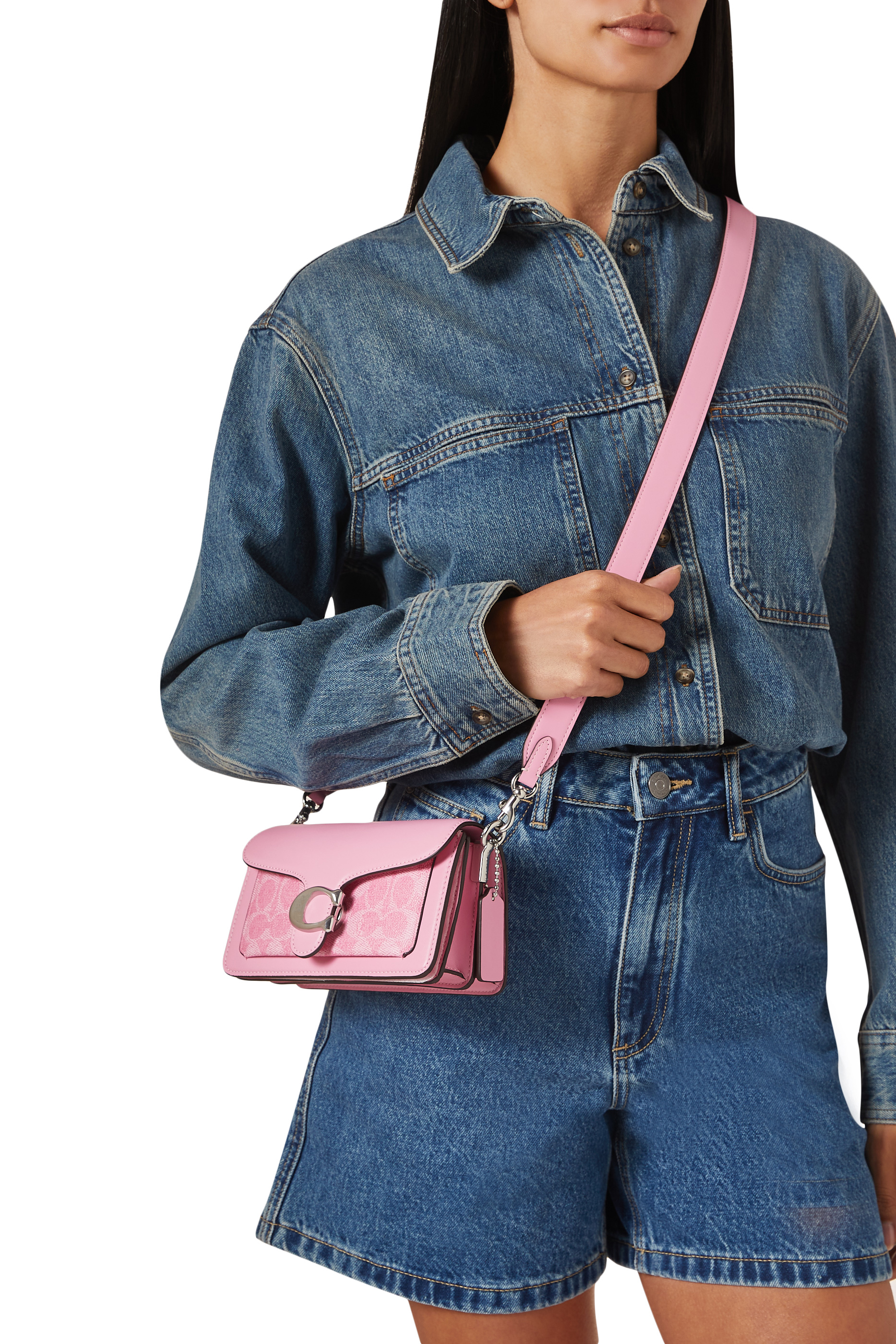 حقيبة كتف تابي 20 قماش قنب بنقشة شعار الماركة