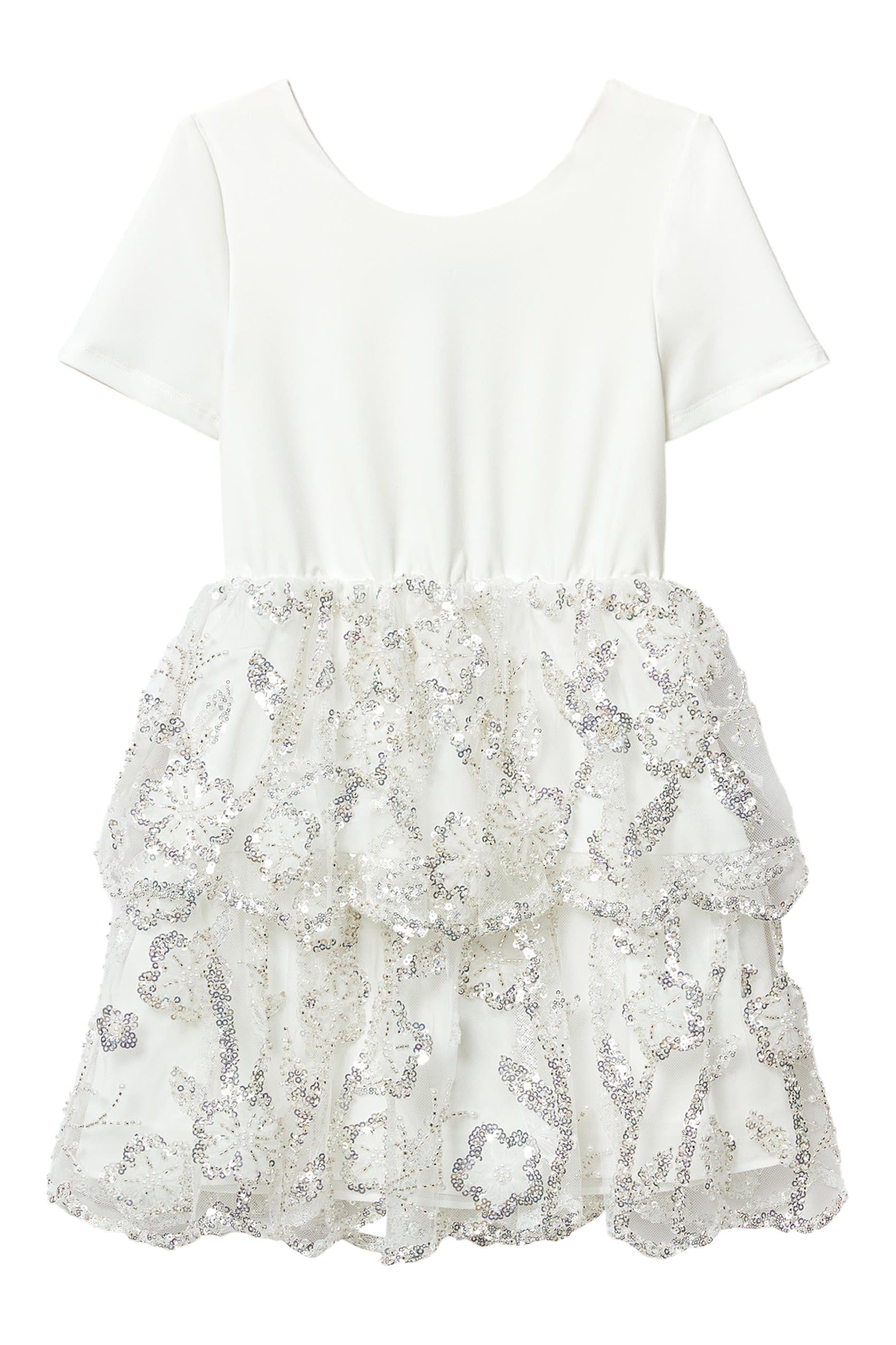 فستان قصير جيرسيه تول مطرز بالترتر للأطفال