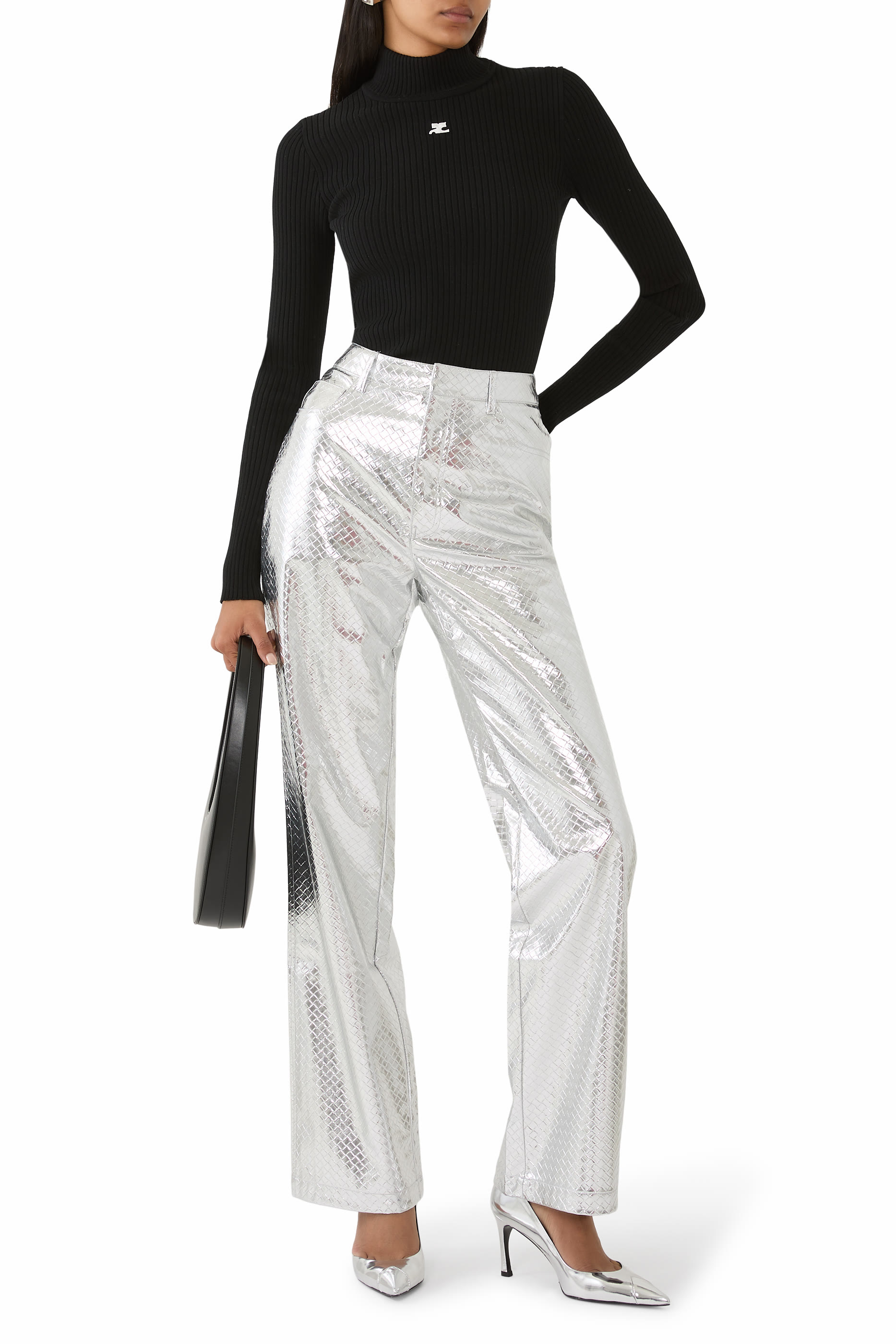 بنطال بقصة ساق مستقيمة خامة بتصميم مجدول