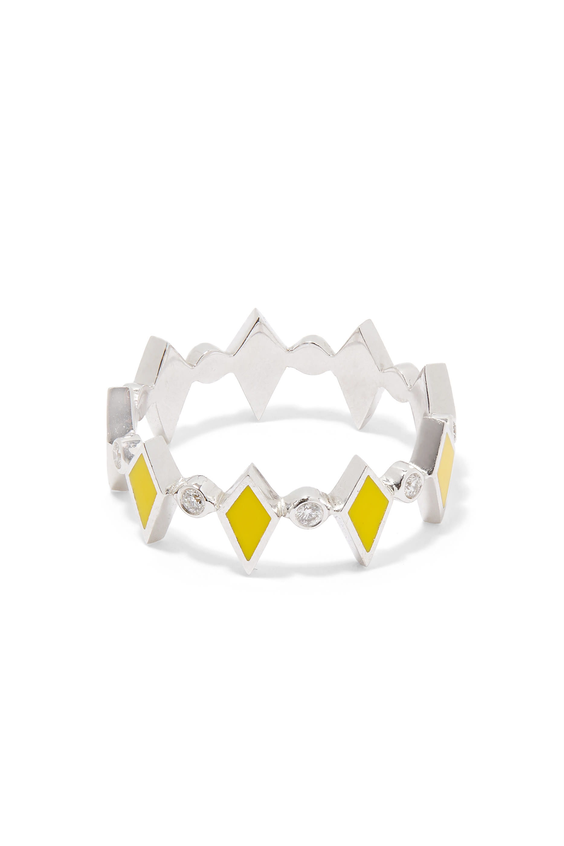 خاتم موزاييك مرصع بالماس ذهب أبيض عيار 18