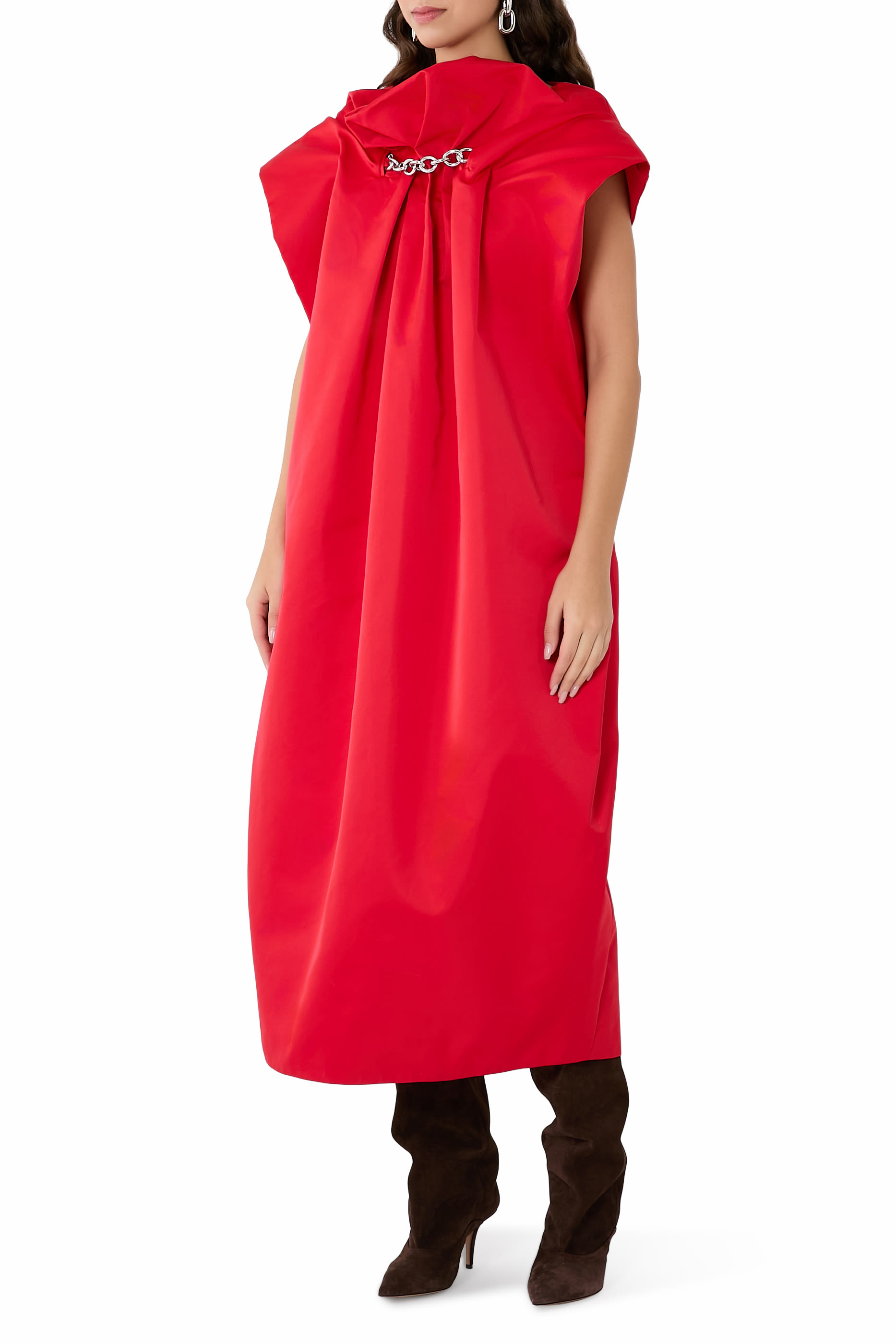  Ruched Duchess Chain Cap Sleeve Dress