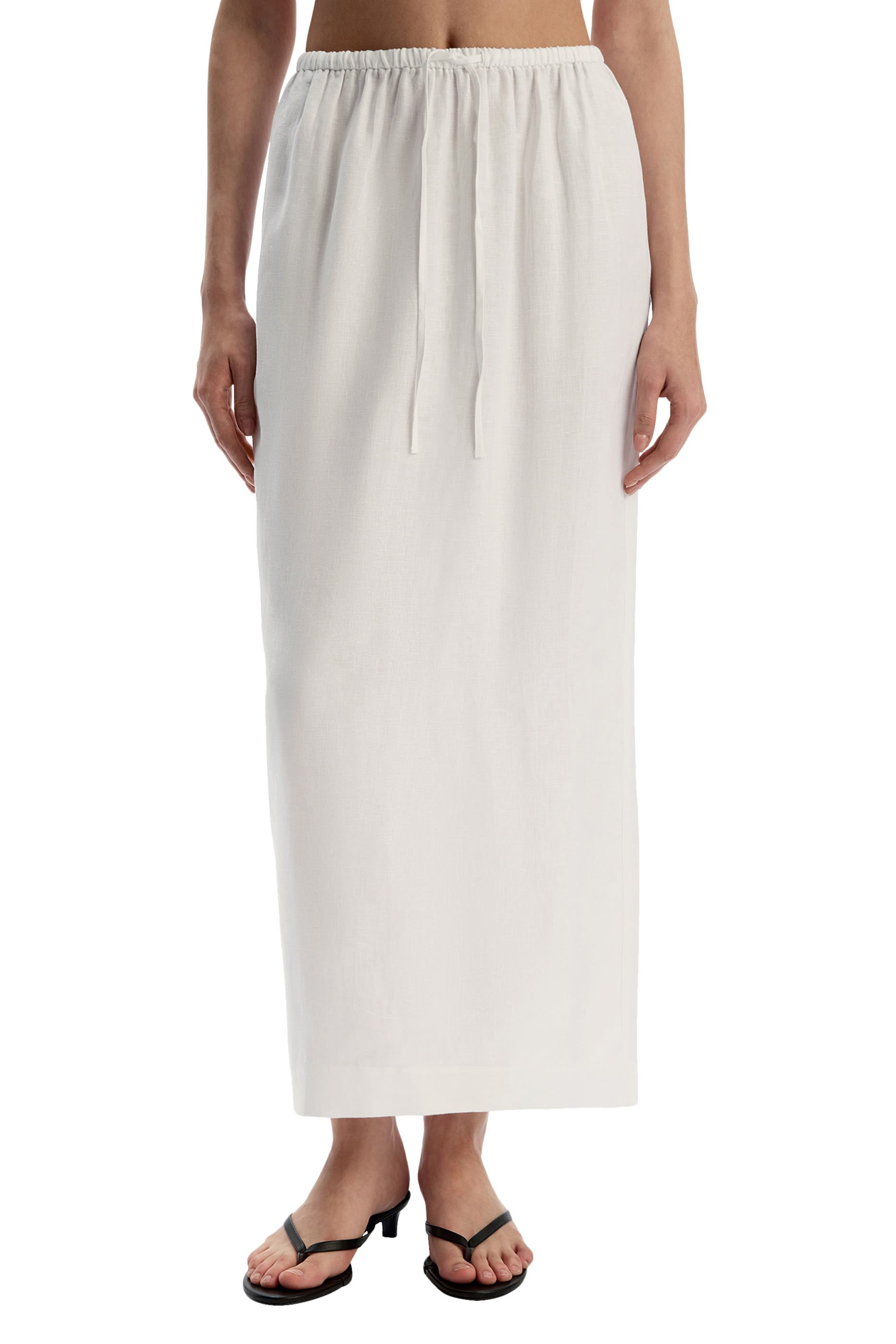 تنورة بخصر برباط تضييق كتان