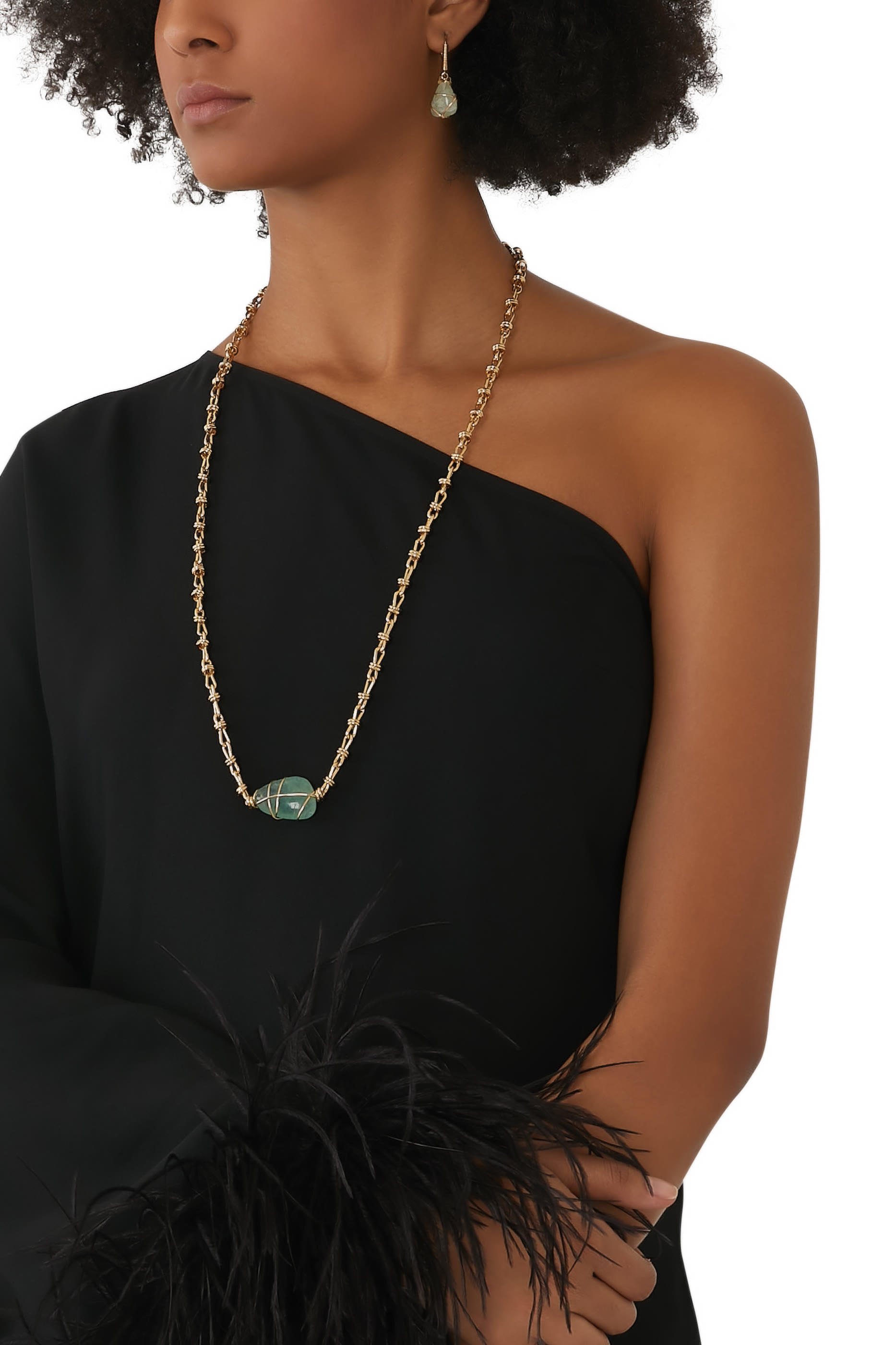 أقراط توا رينبو مرصعة بحجر أمازونيت نحاس مطلي بذهب