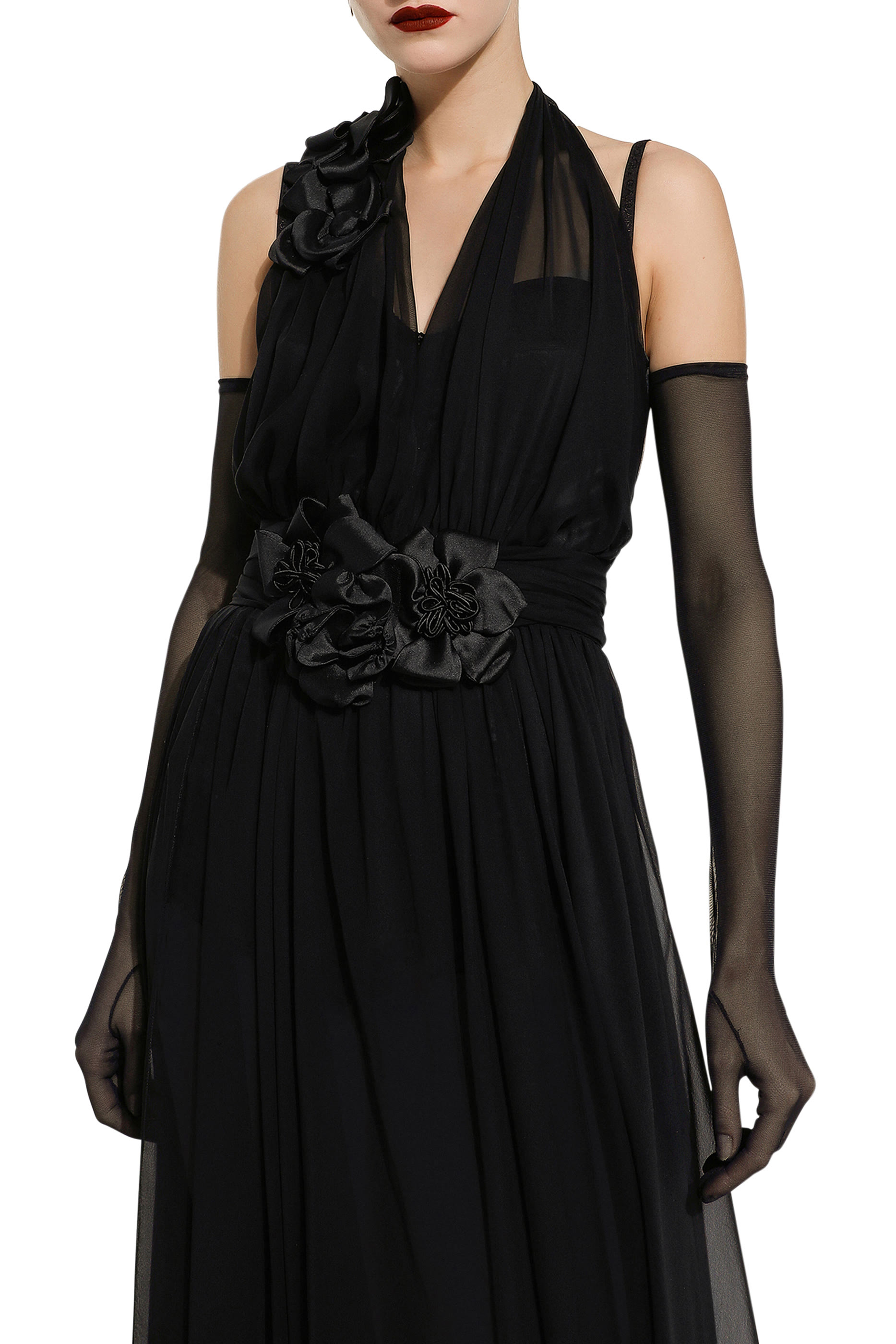 فستان بزهور بارزة حرير شيفون