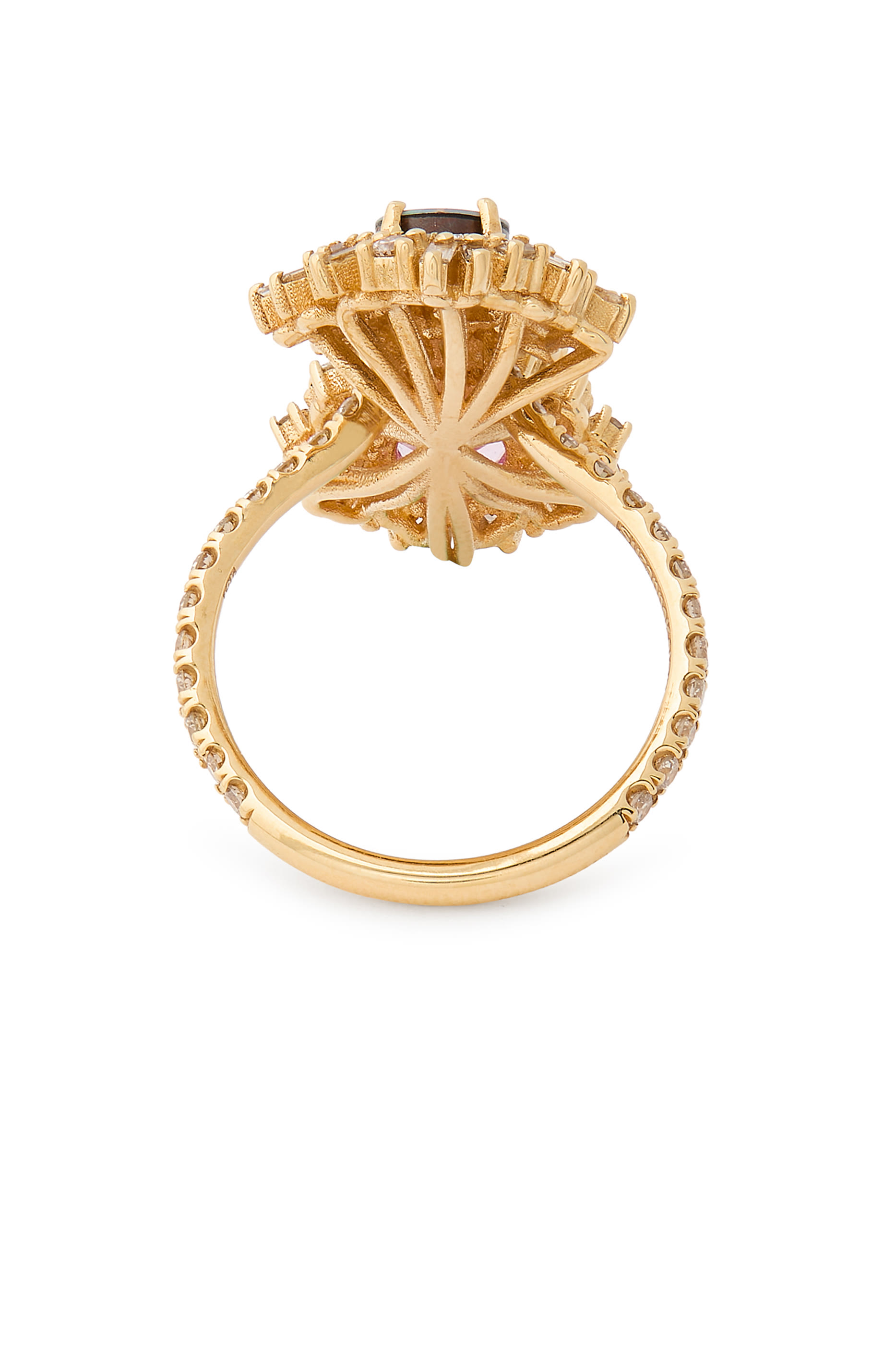 خاتم وان اوف أ كايند بتصميم دمعة متدلي مرصع بياقوت، أوبال مزدوج وماس، ذهب أصفر عيار 18