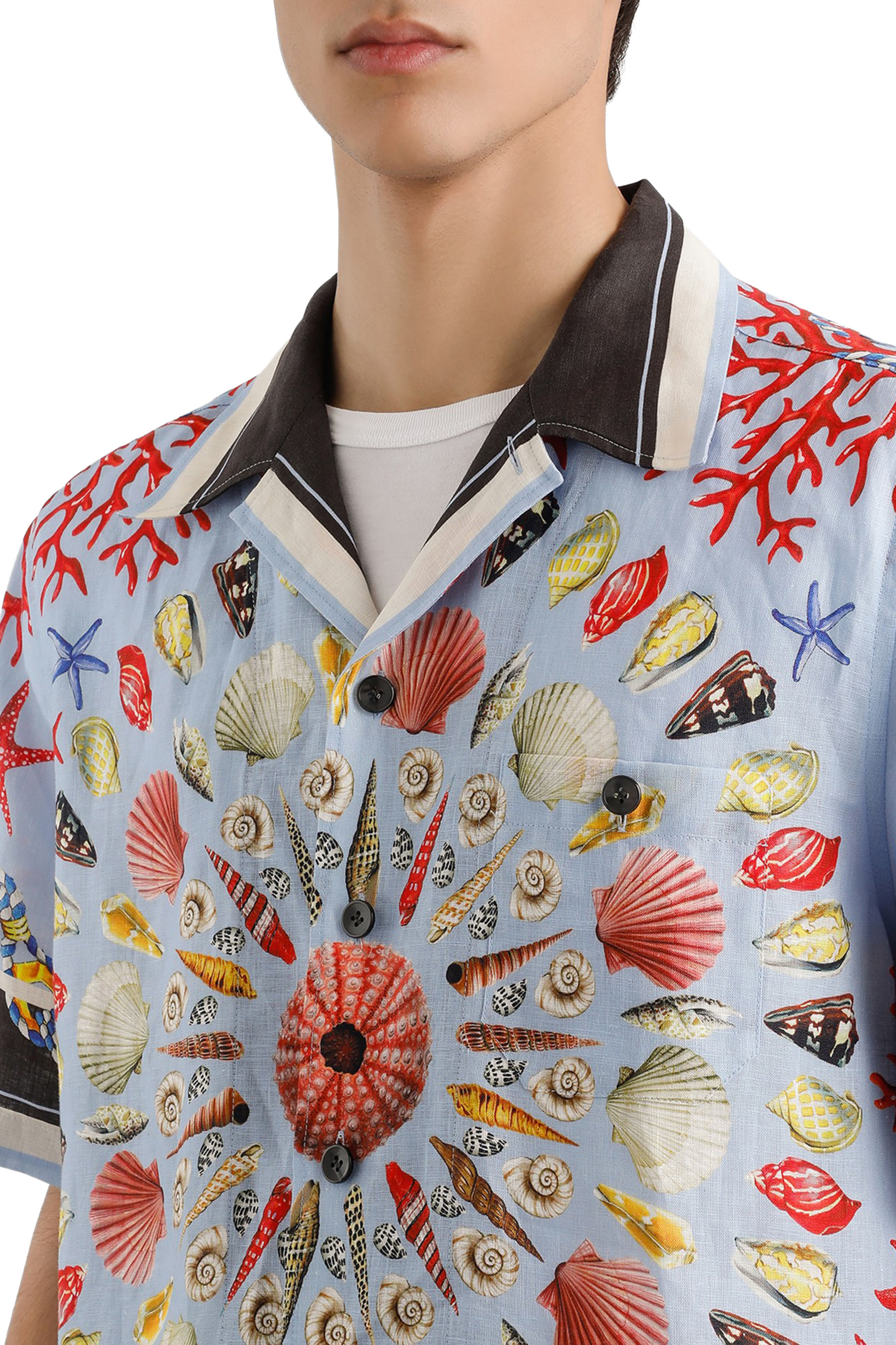 قميص هاواي بنقشة صدف قماش قنب وكتان