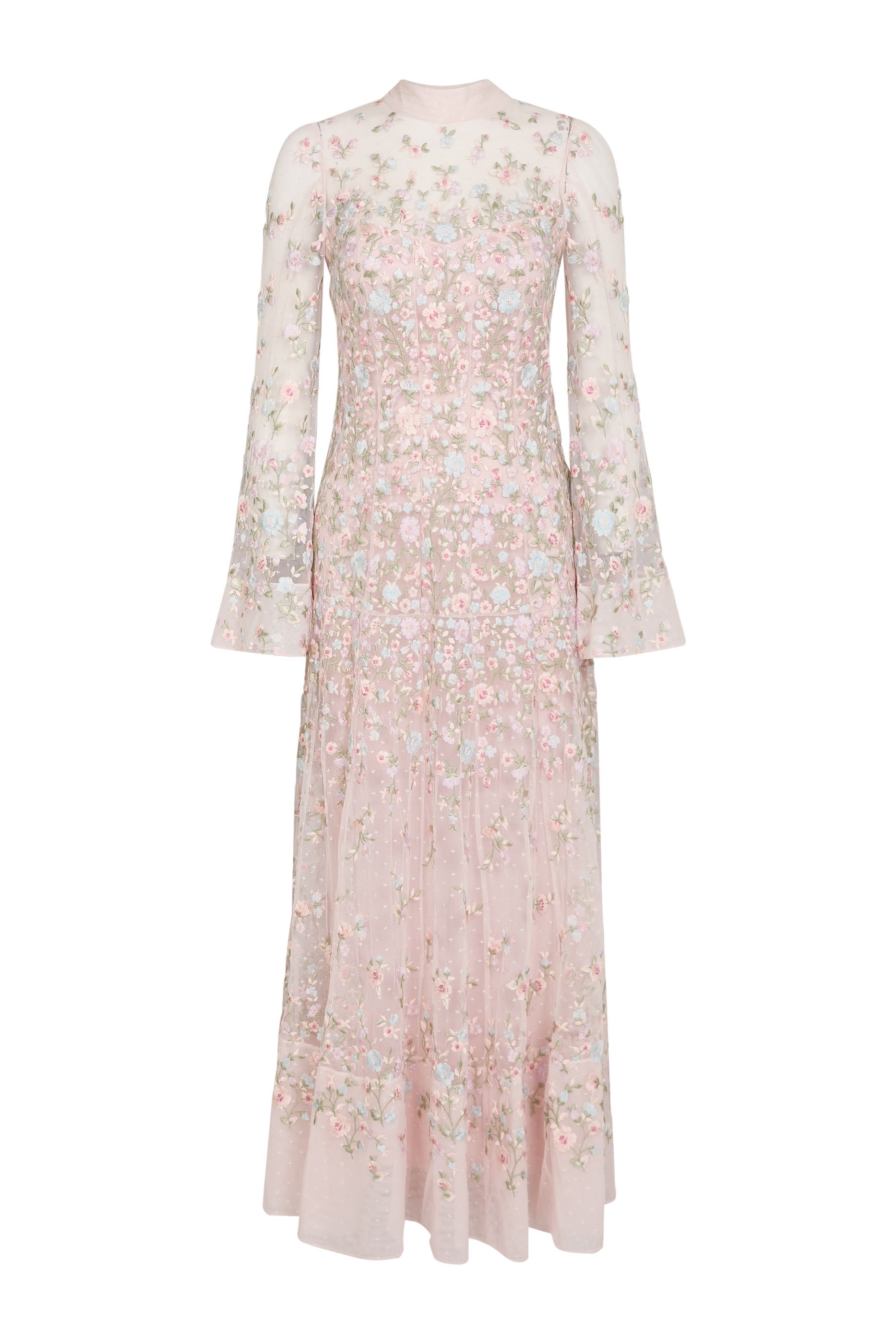 فستان سيلفيا طويل بتطريزات ورد بارزة الملمس