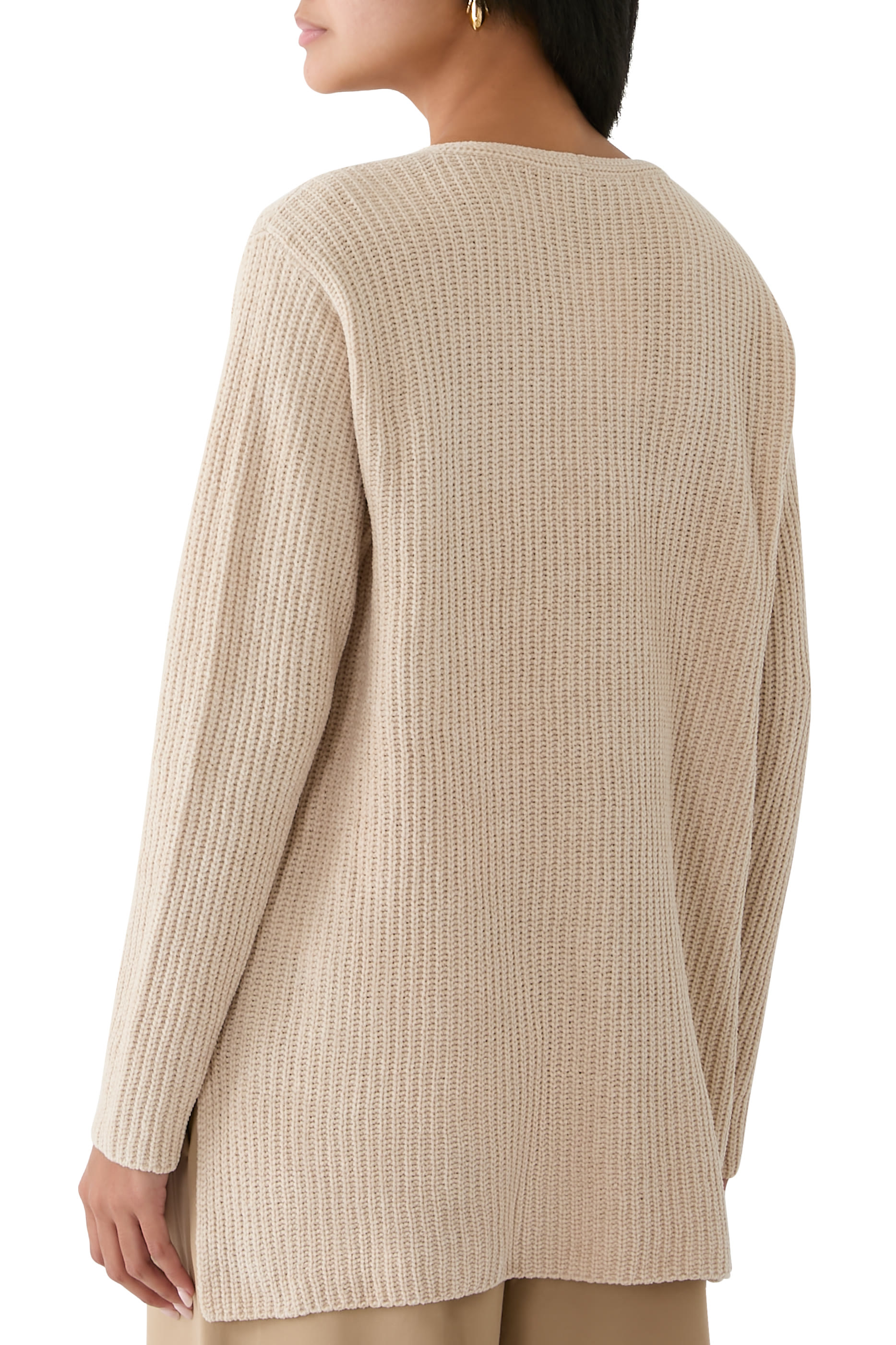 بلوزة شينيل بياقة على شكل حرف V قطن عضوي