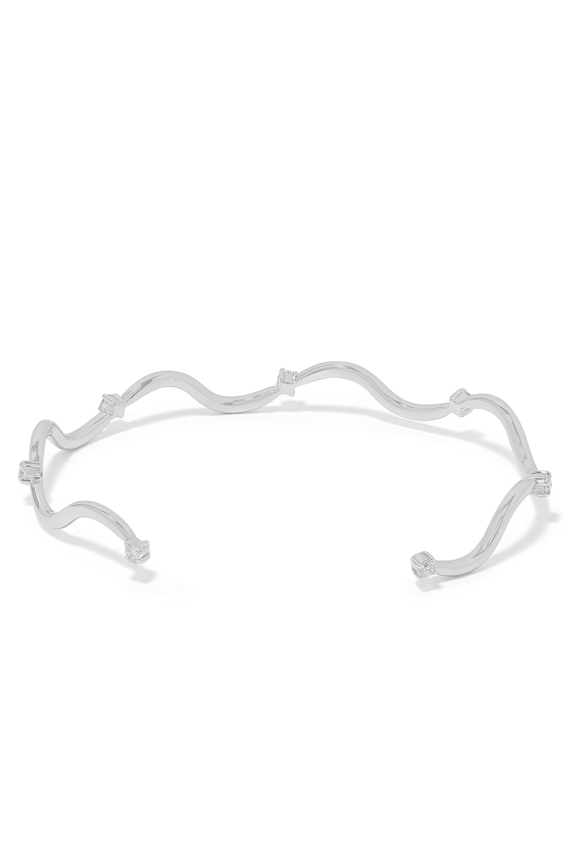 سوار مموج مرصع بالماس ذهب أبيض عيار 18