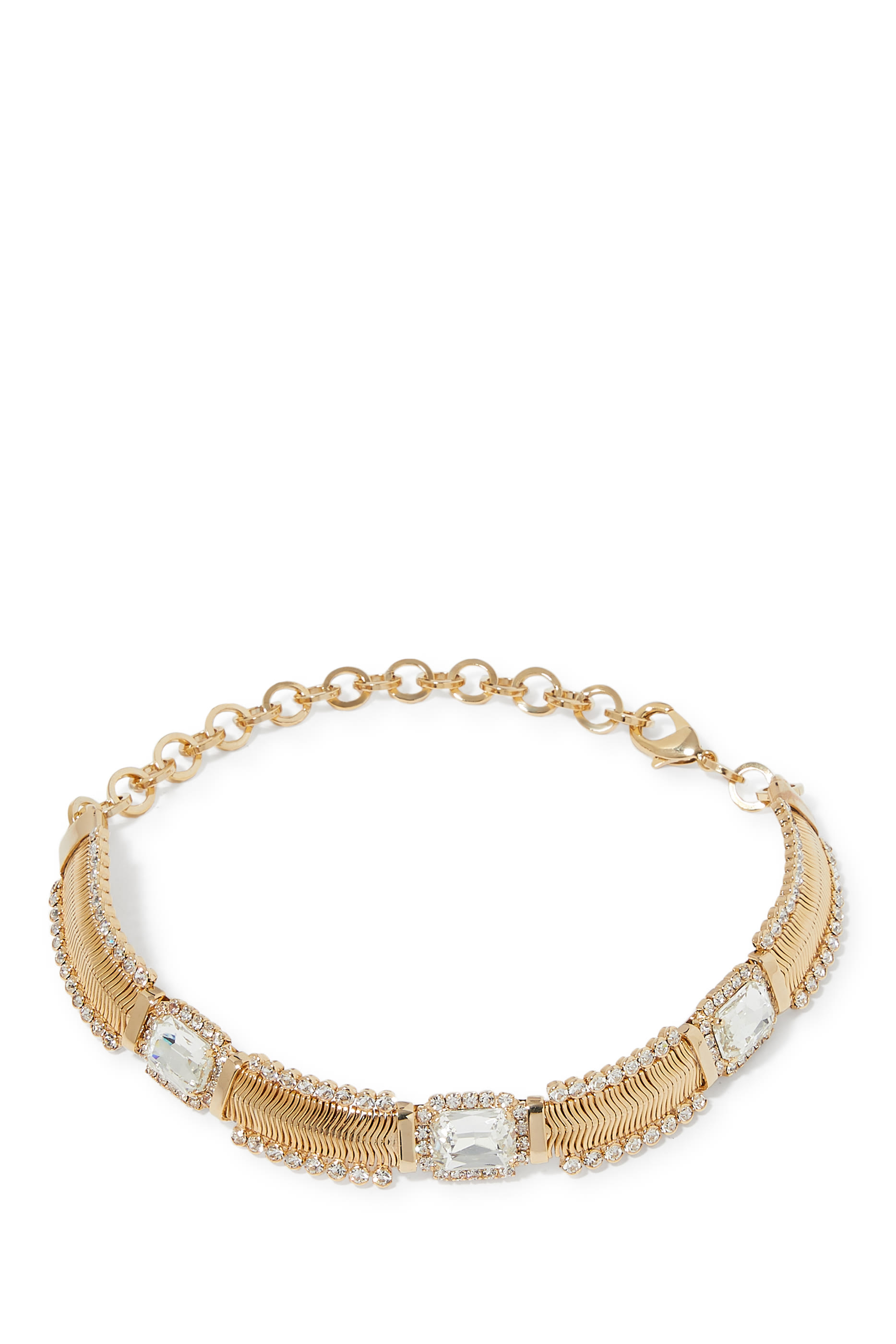 قلادة رقبة بسلسلة مسطحة مزينة بكريستال مربع