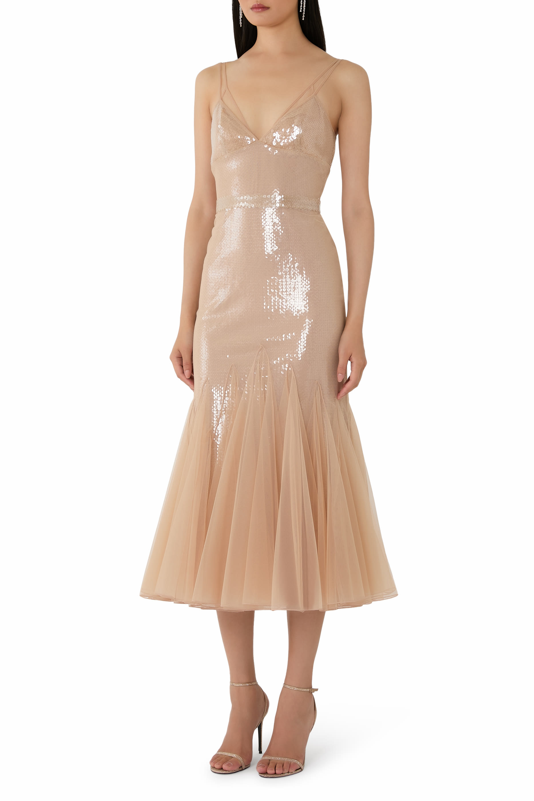 فستان كامي متوسط الطول تول وترتر