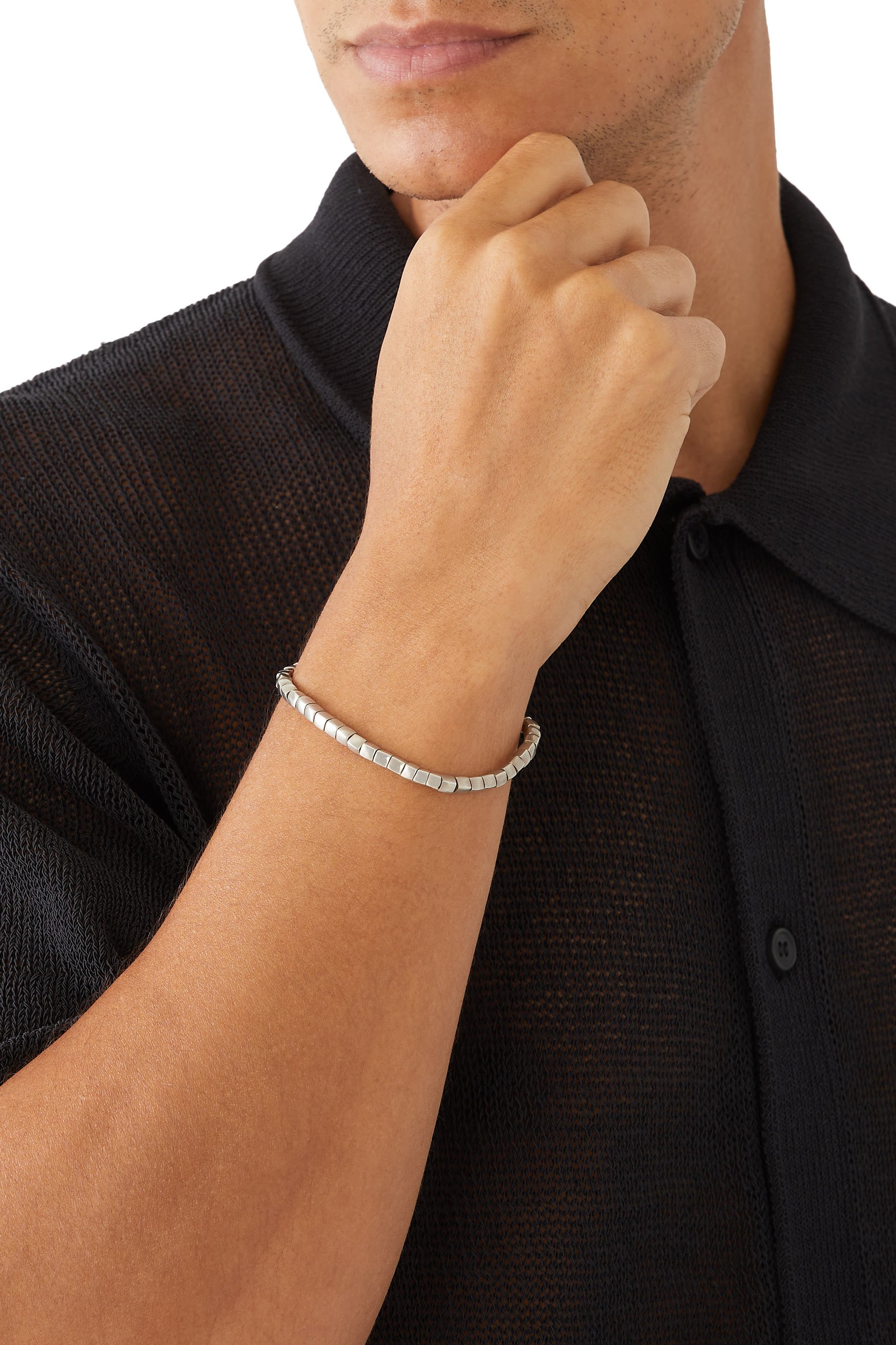 سوار بتصميم مسبحة بخرز مربع، فضة استرلينية