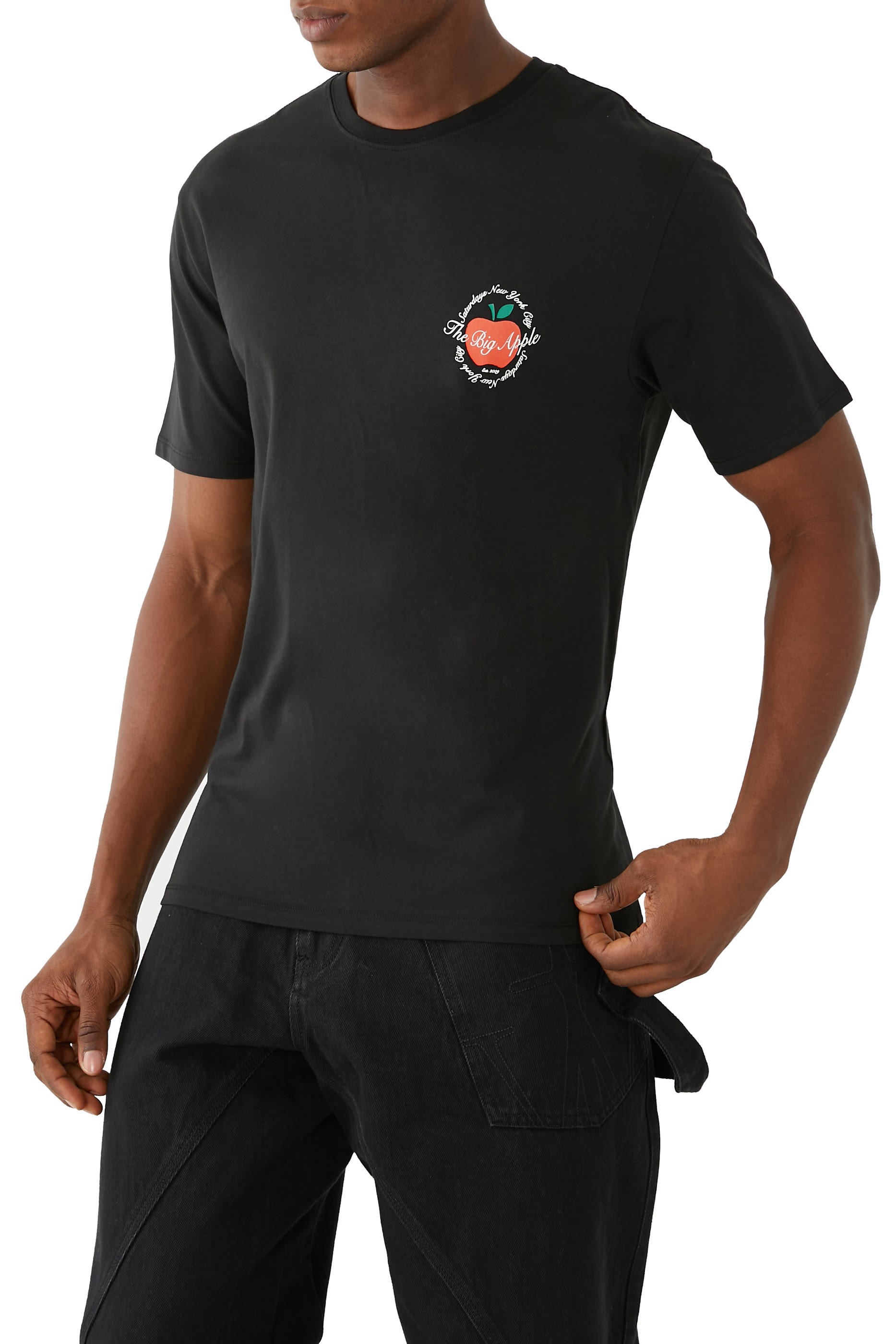 تيشيرت بنقشة غرافيكية بيج أبل وقصة عادية قطن