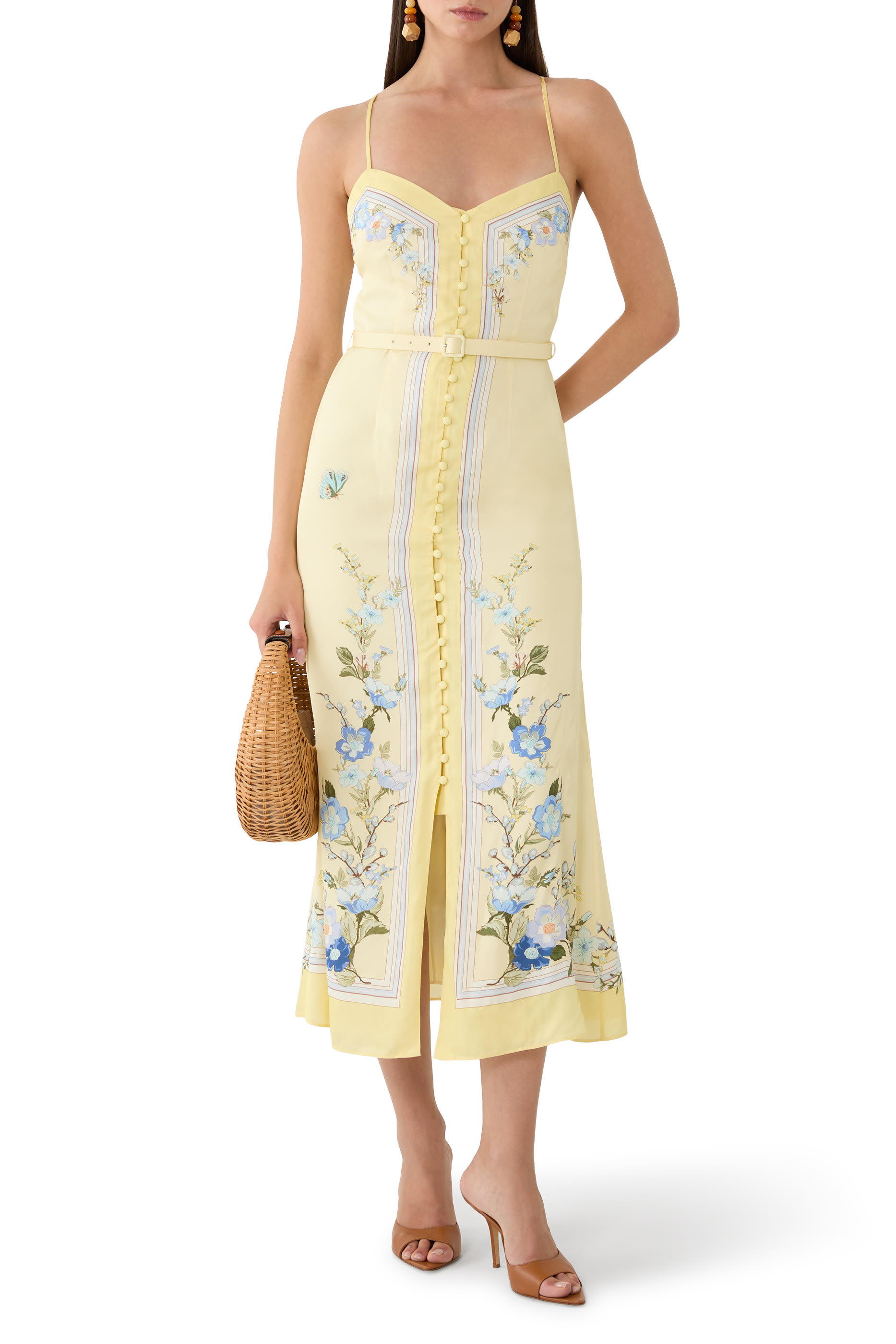 فستان بنقشة أزهار متوسط الطول