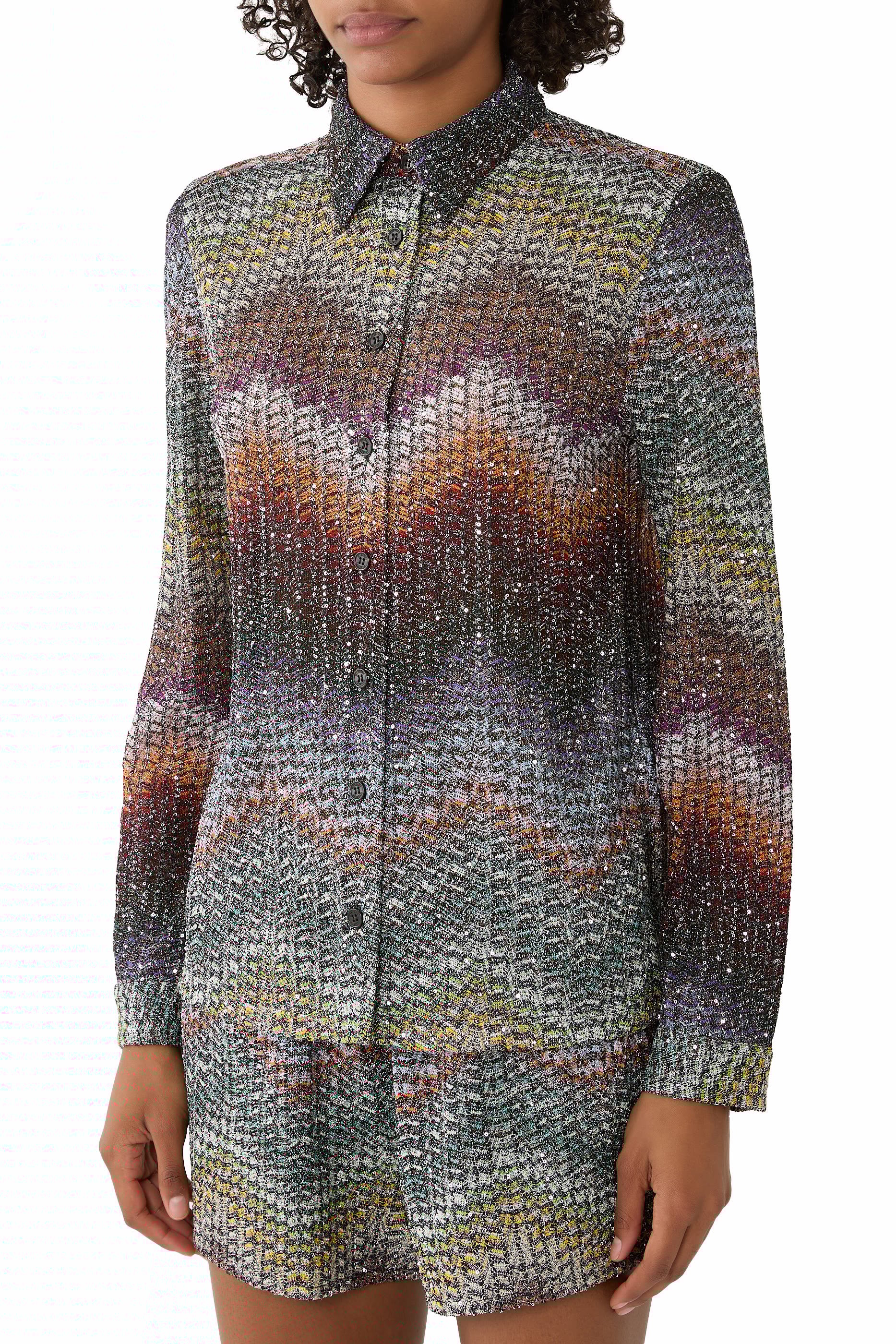 قميص مزين بترتر مزيج فيسكوز لامع