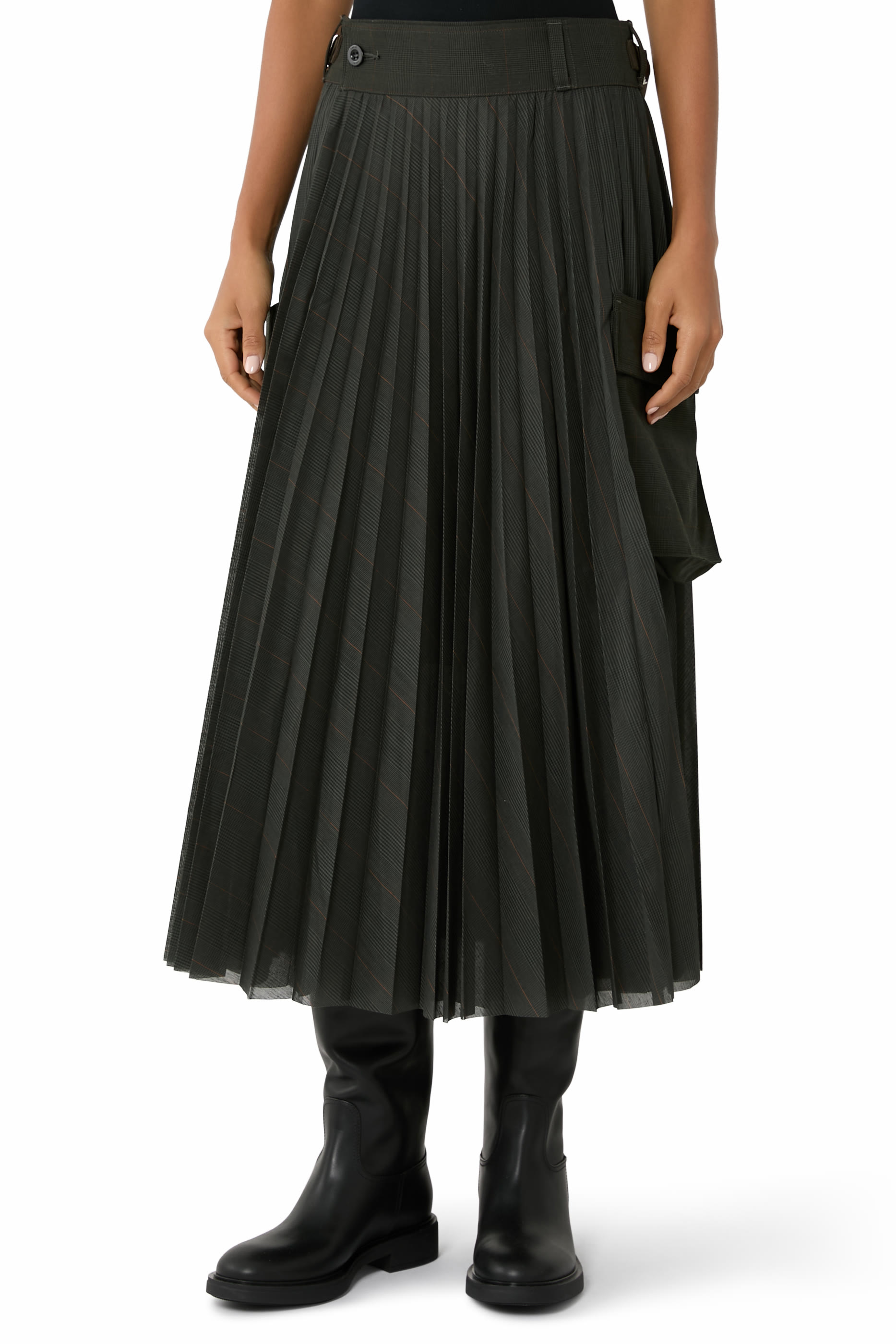 تنورة جلين بنقشة مربعات وطيات