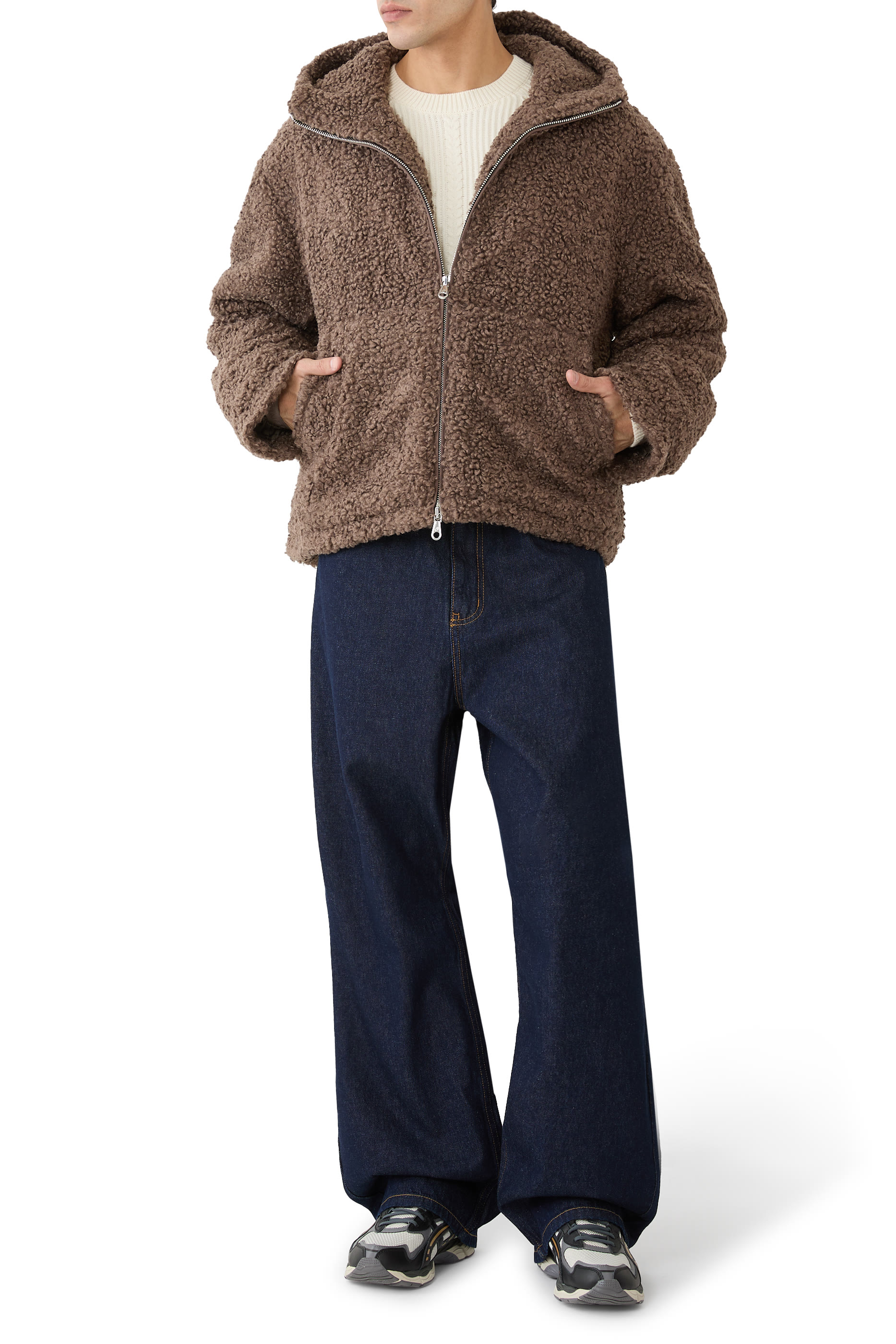 سويت شيرت بسحاب كامل وغطاء رأس صوف