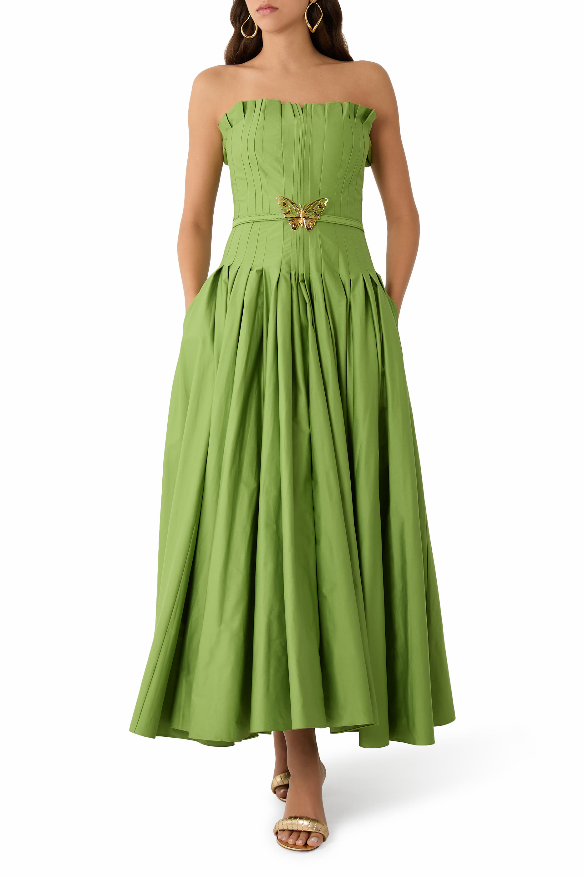 فستان بلا حمالات قطن تويل