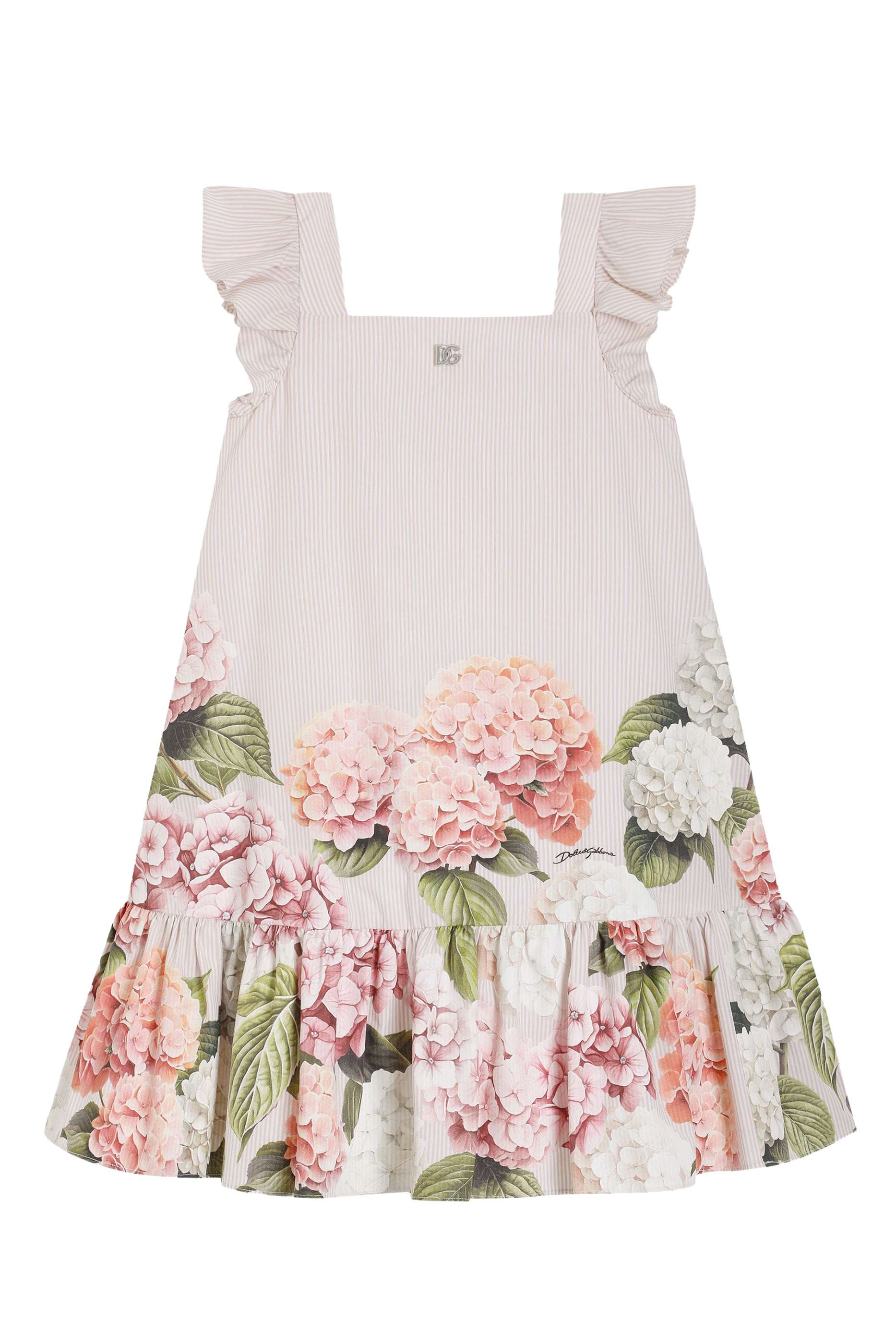 فستان بنقشة خطوط وزهرة الكوبية قماش قنب للأطفال