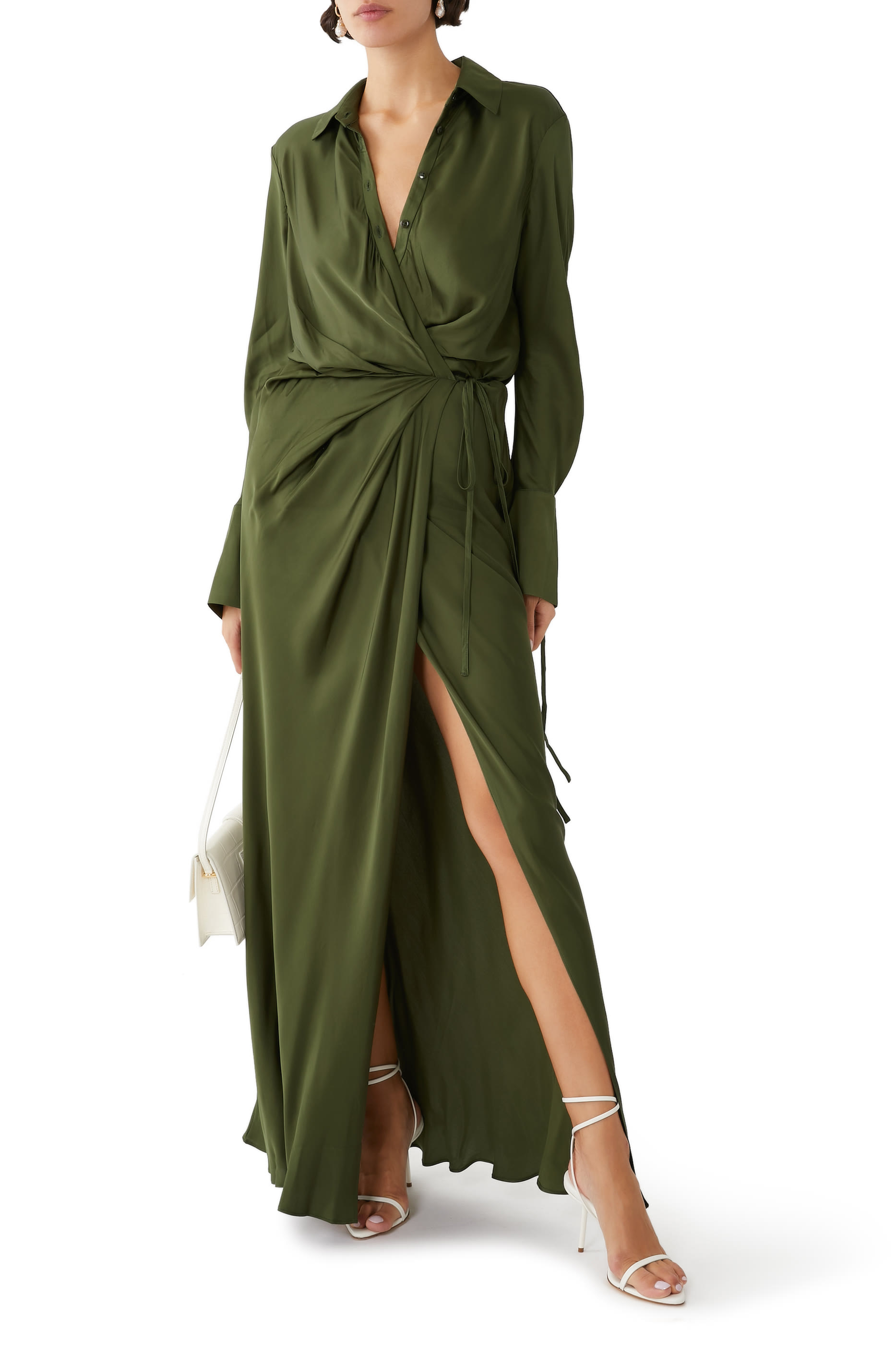 فستان شاي طويل درابيه بتصميم قميص