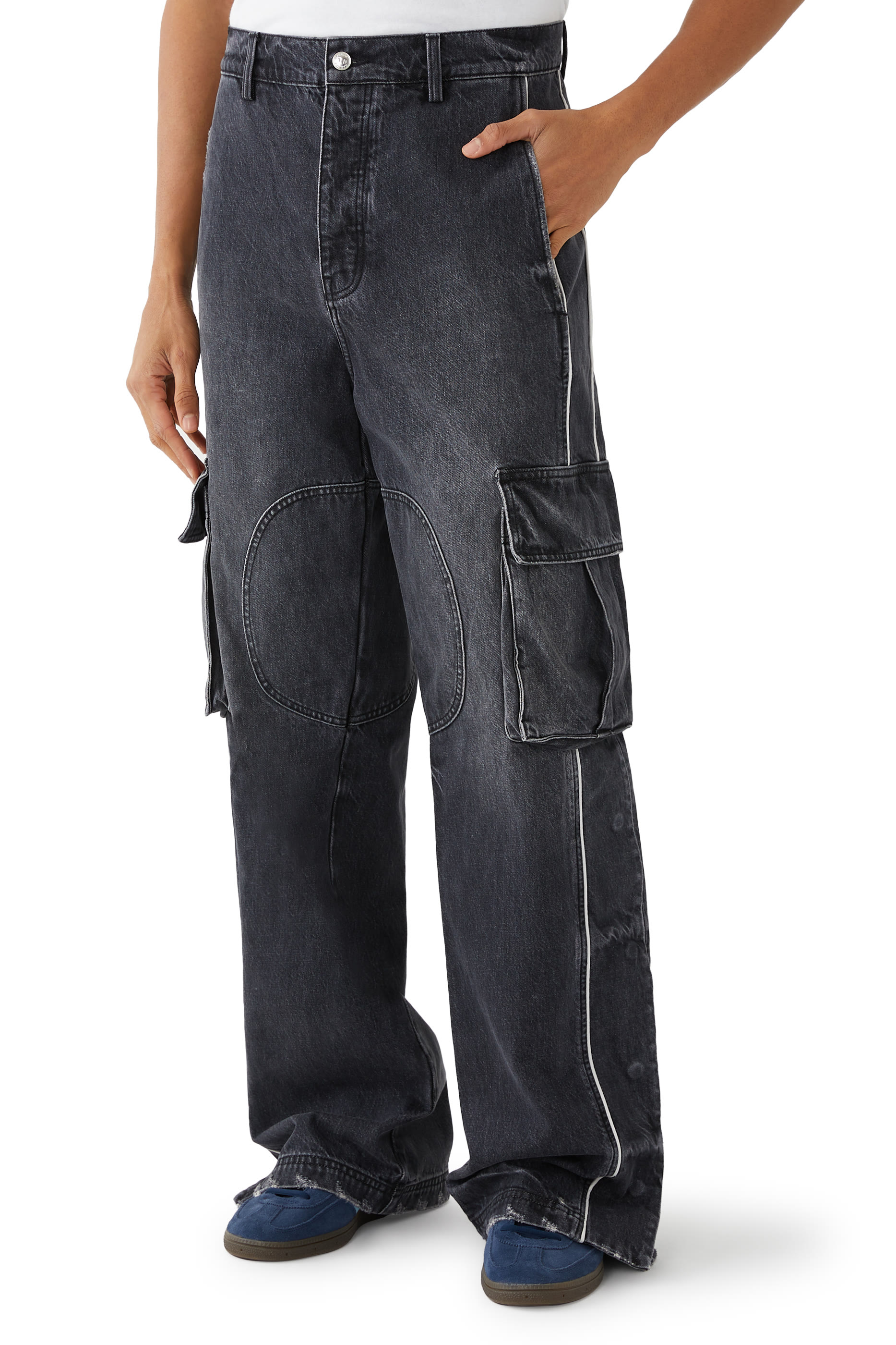 بنطال كارجو رياضي بشعار الماركة دنيم