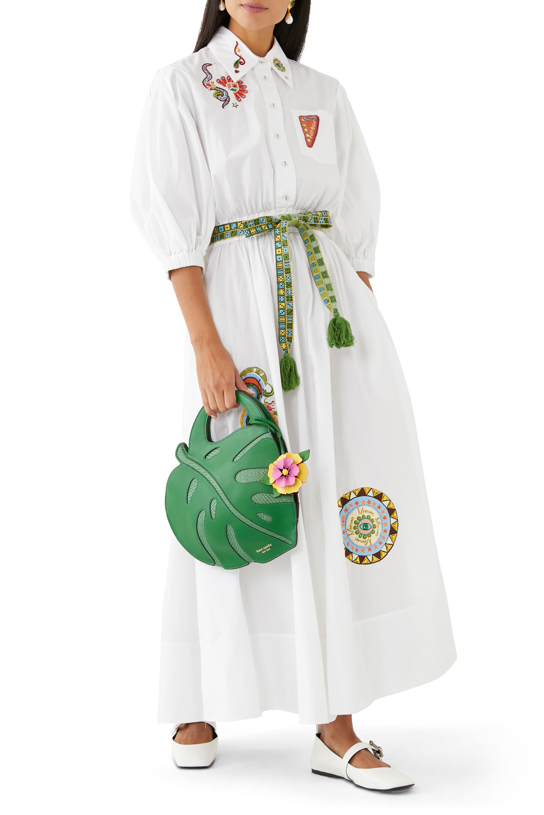 فستان مطرز متوسط الطول