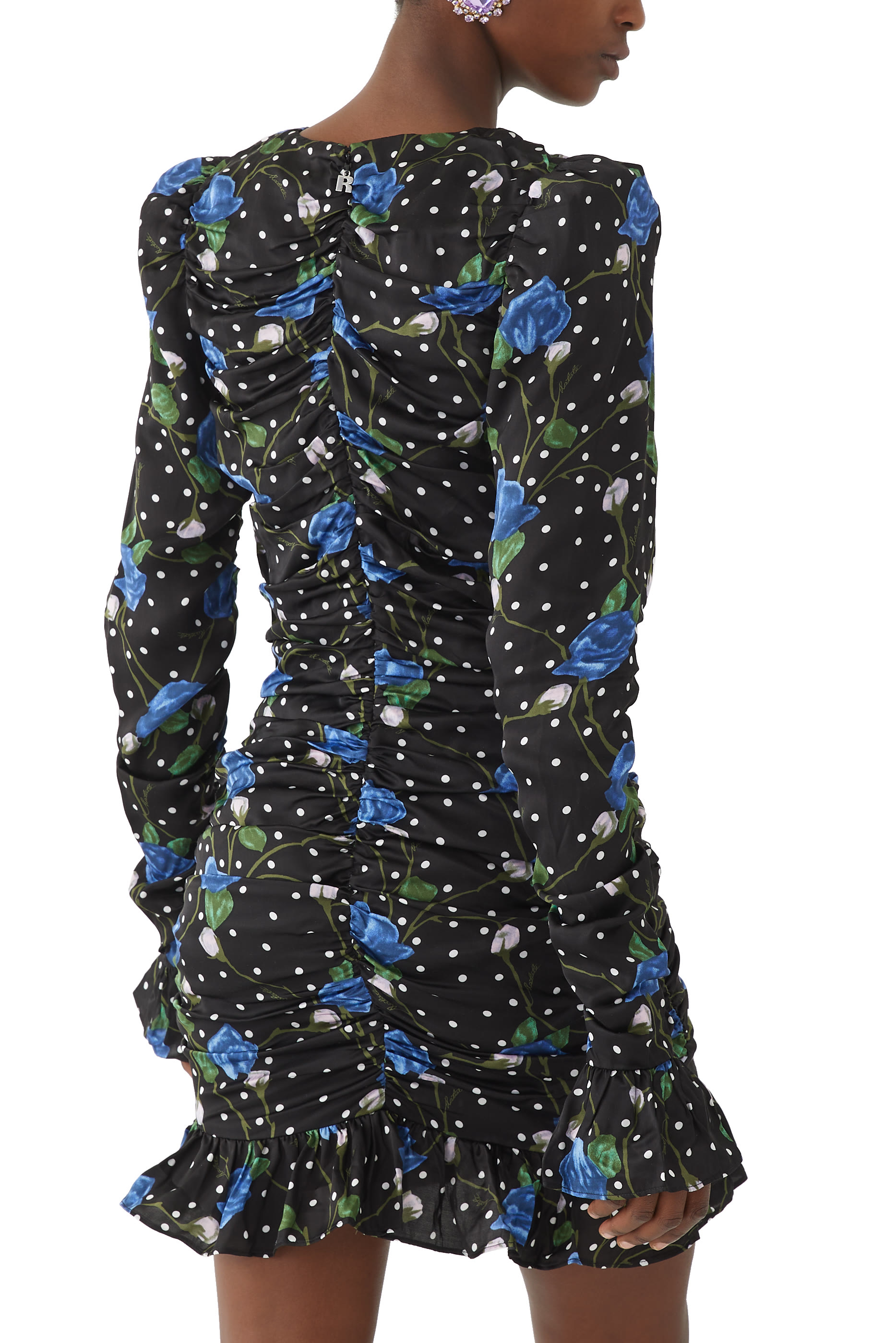 فستان ستان قصير بكشكش ونقشة