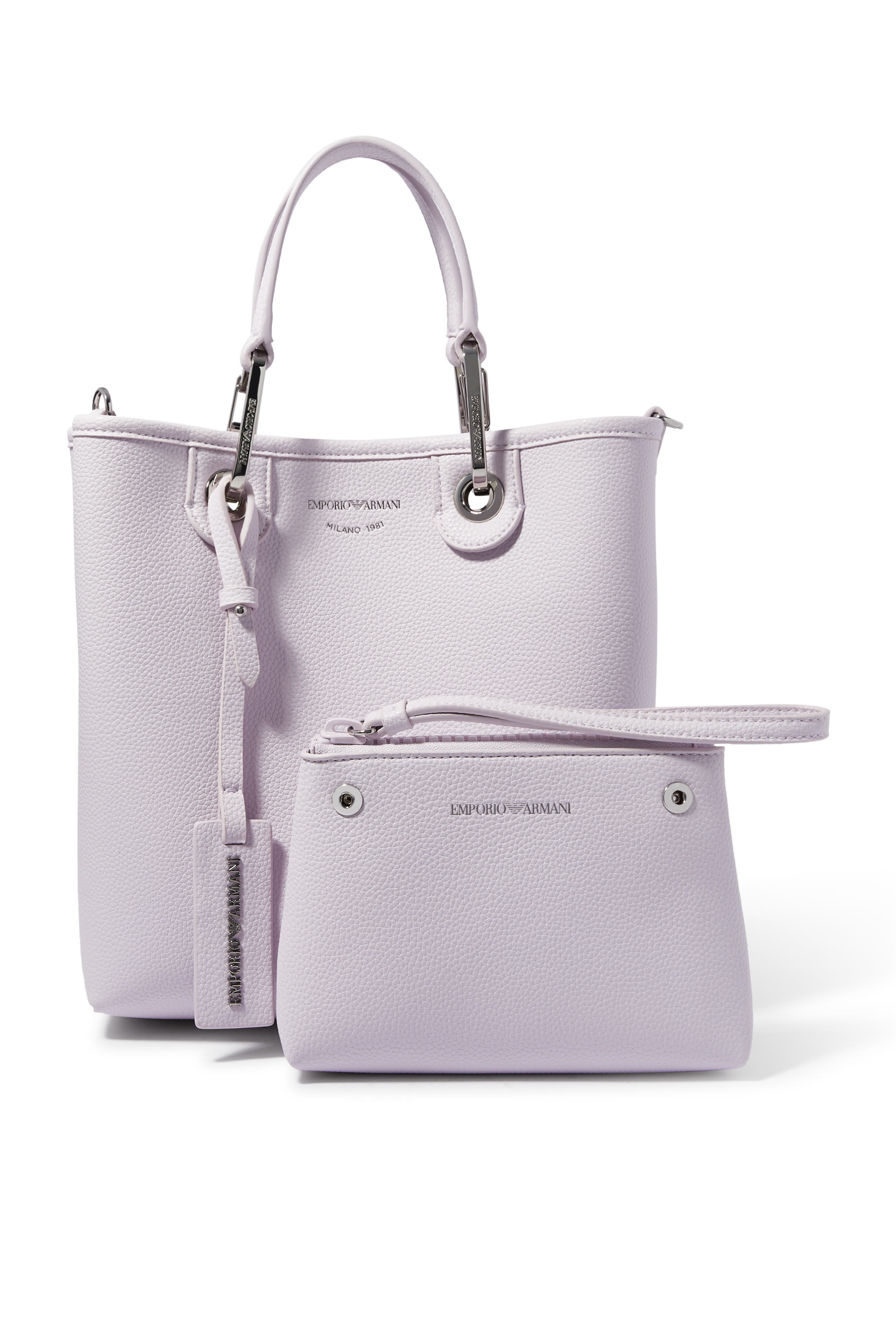 حقيبة يد بشعار الماركة بنقشة جلد غزال