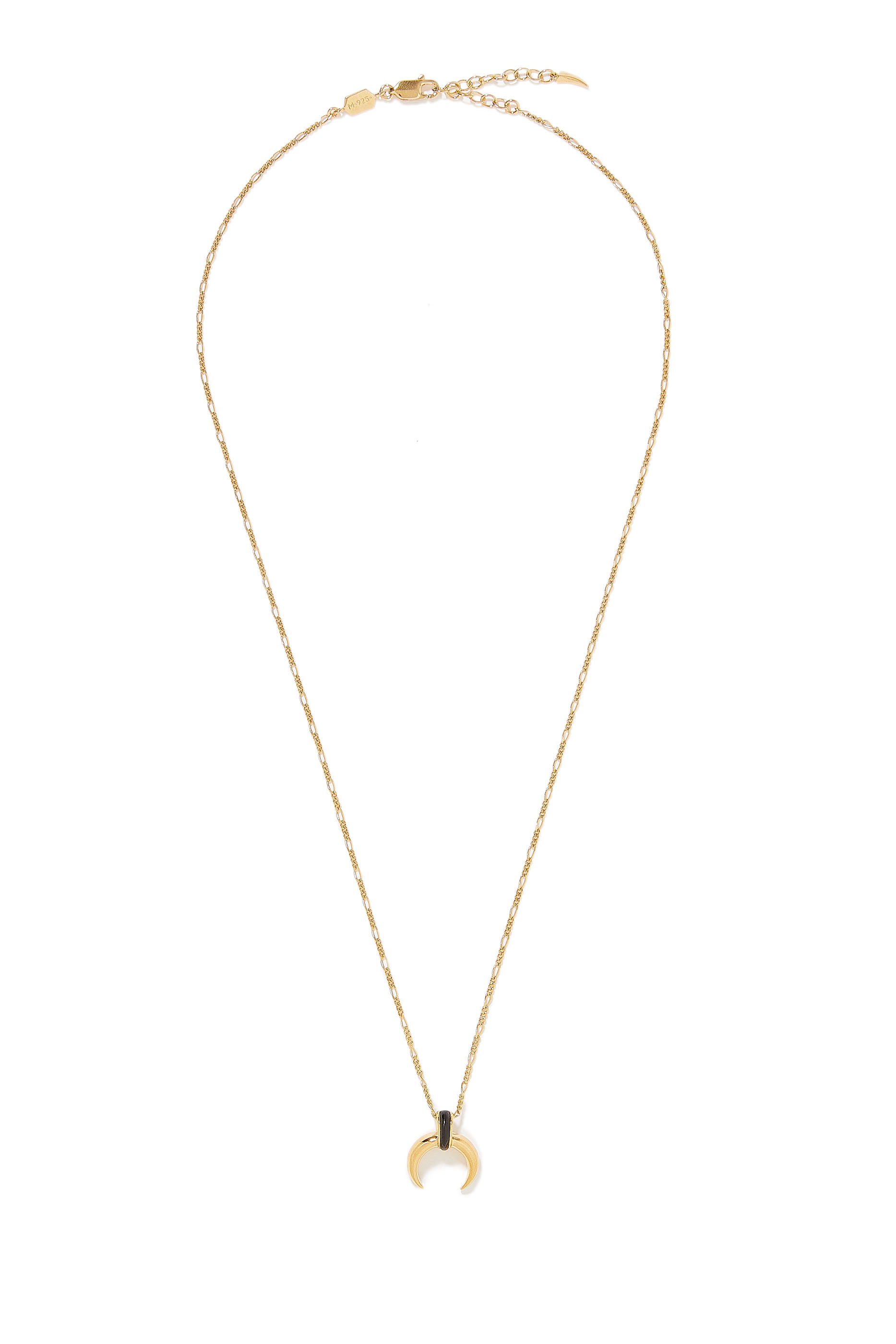 قلادة لوسي ويليامز بتصميم قرن بعقيق أسود، فضة إسترلينية معاد تدويرها مطلية بذهب عيار 18 معاد تدويره