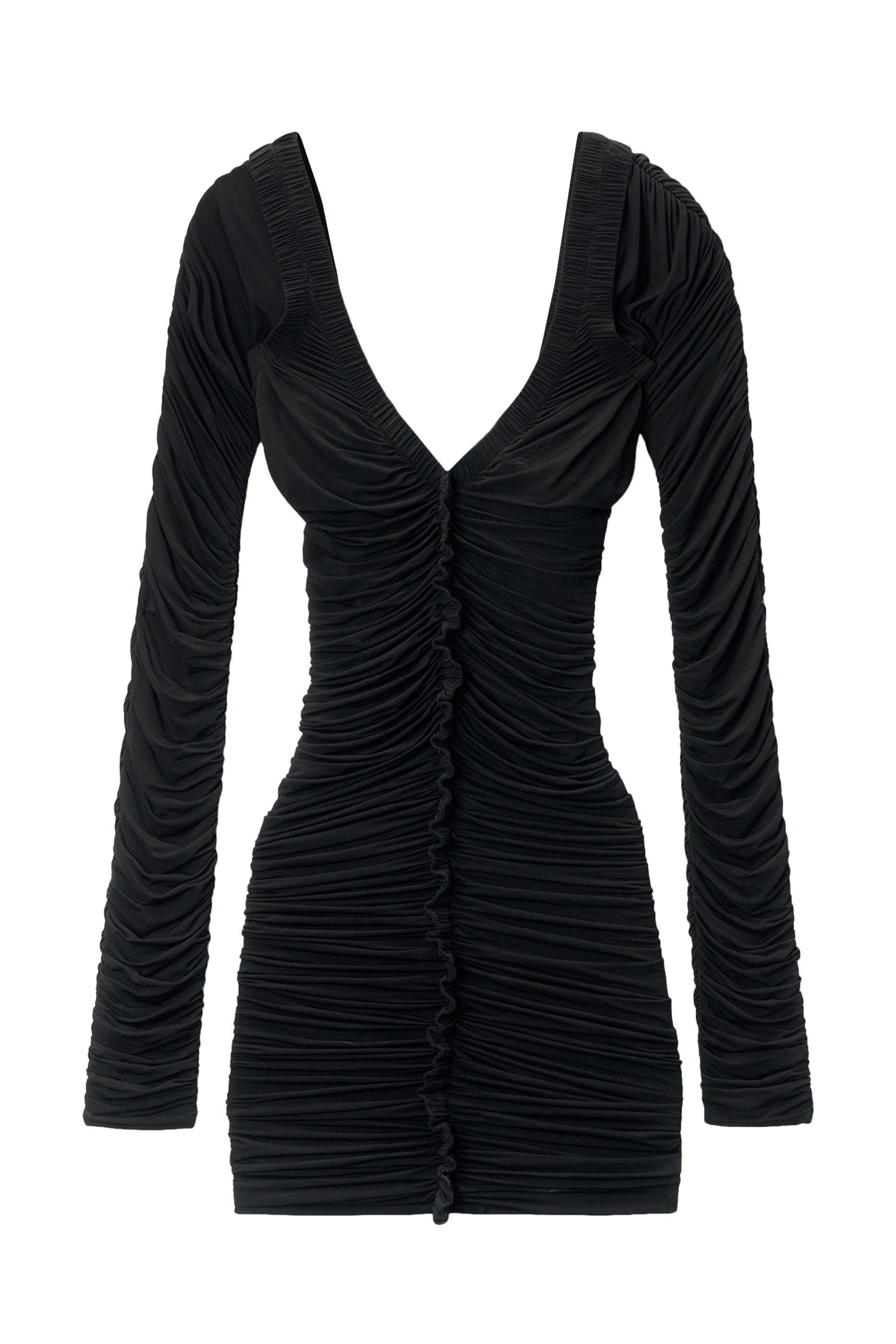 فستان راتشد قصير بأكمام طويلة