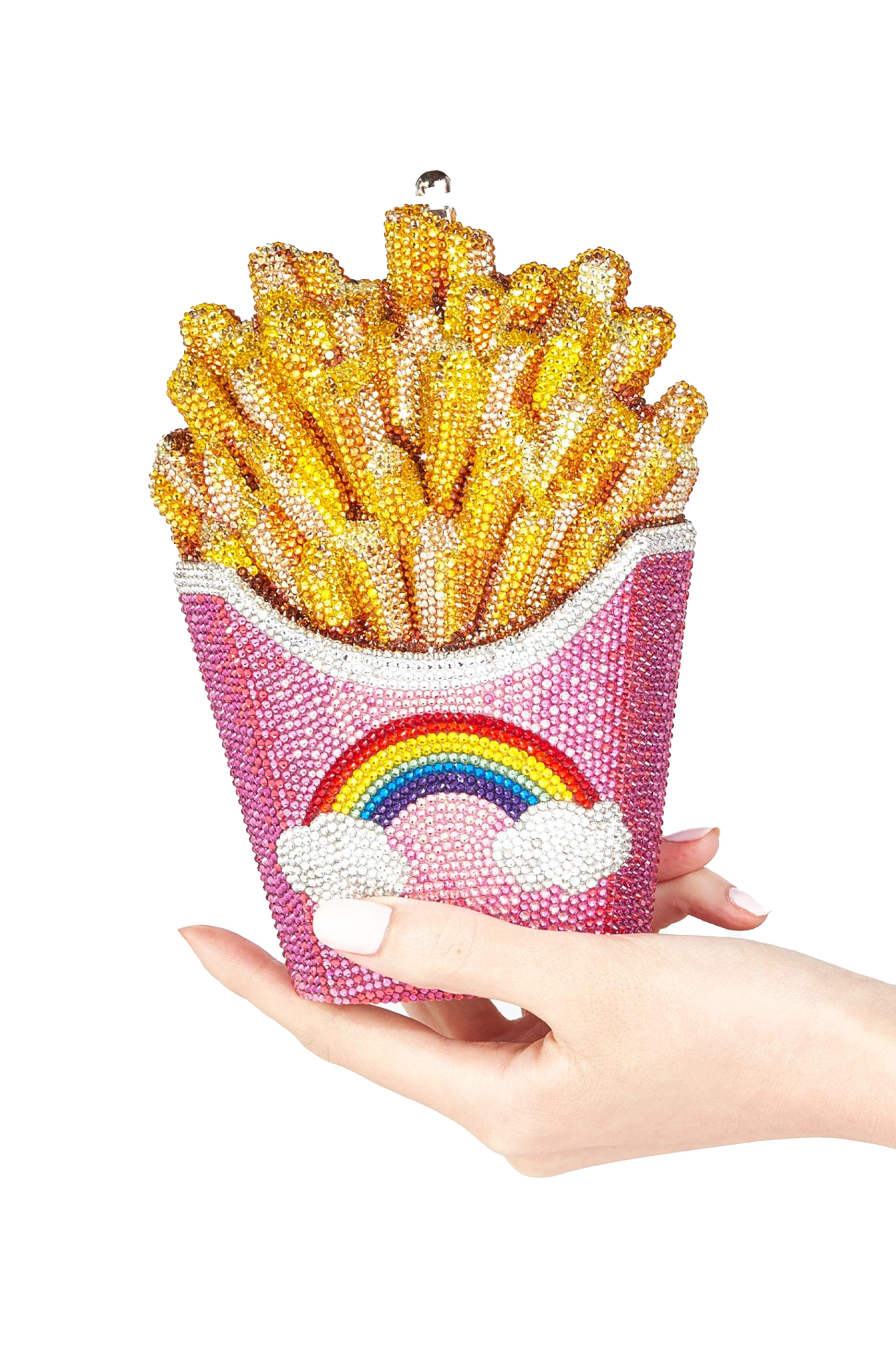 حقيبة على شكل عبوة بطاطا مقلية بألوان قوس قزح