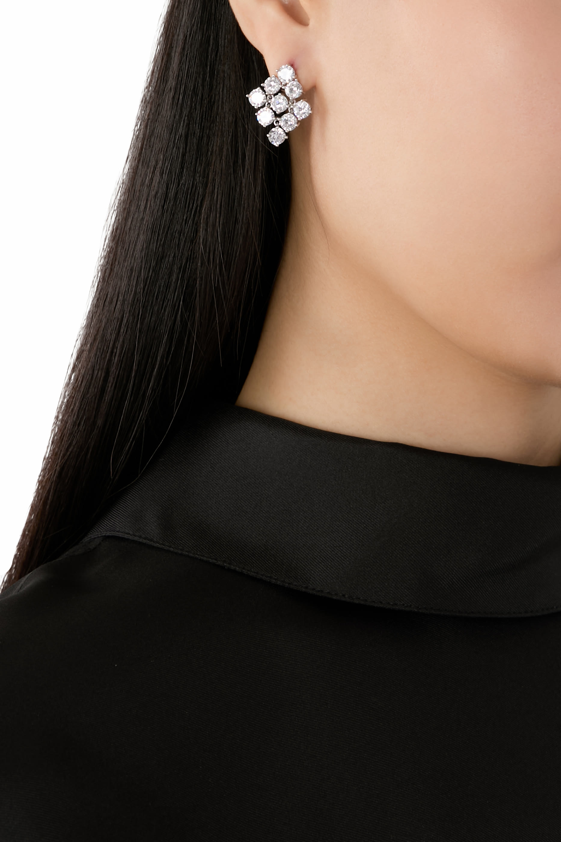 أقراط ستيتمنت مرصعة بأحجار زركونيا مكعبة، نحاس مطلي بالروديوم