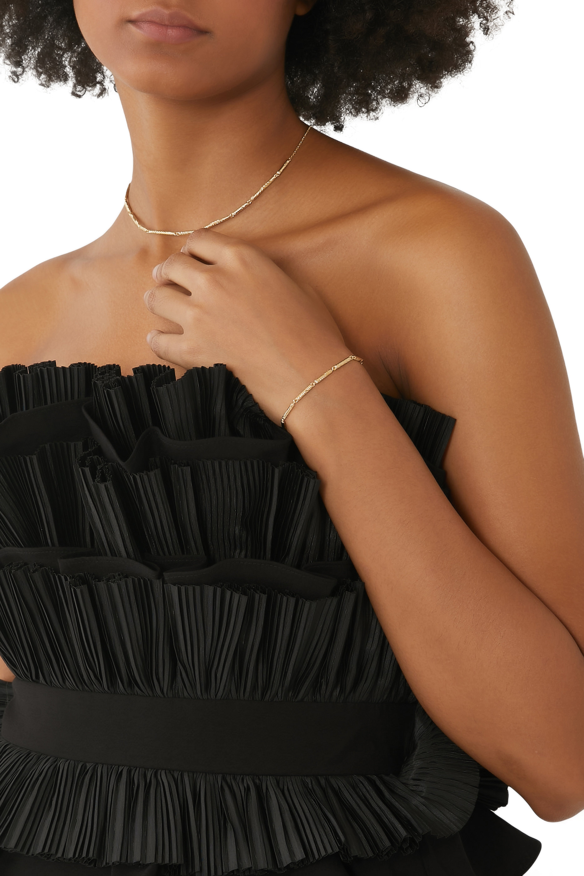 سوار سلسلة بملمس مموج بارز نحاس مطلي بذهب عيار 18