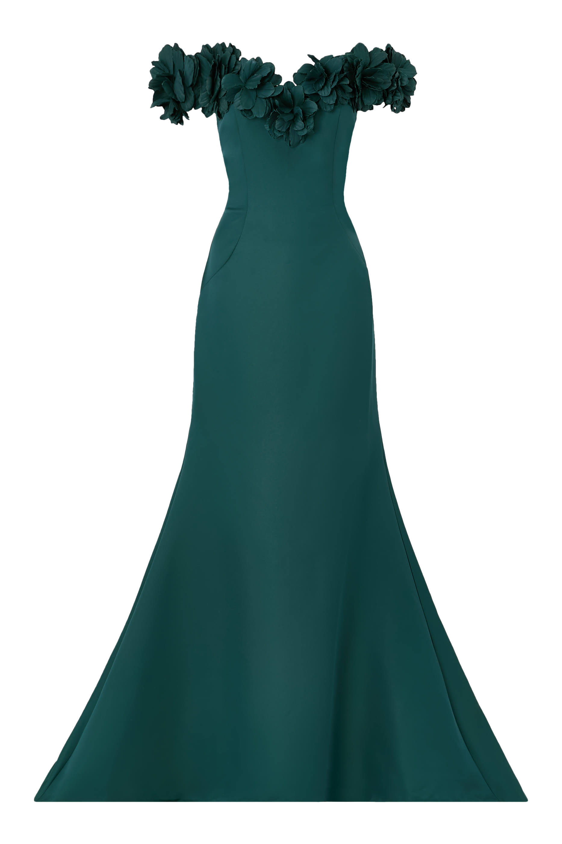 فستان سهرة مطرز بأكتاف مكشوفة وقصة حورية البحر