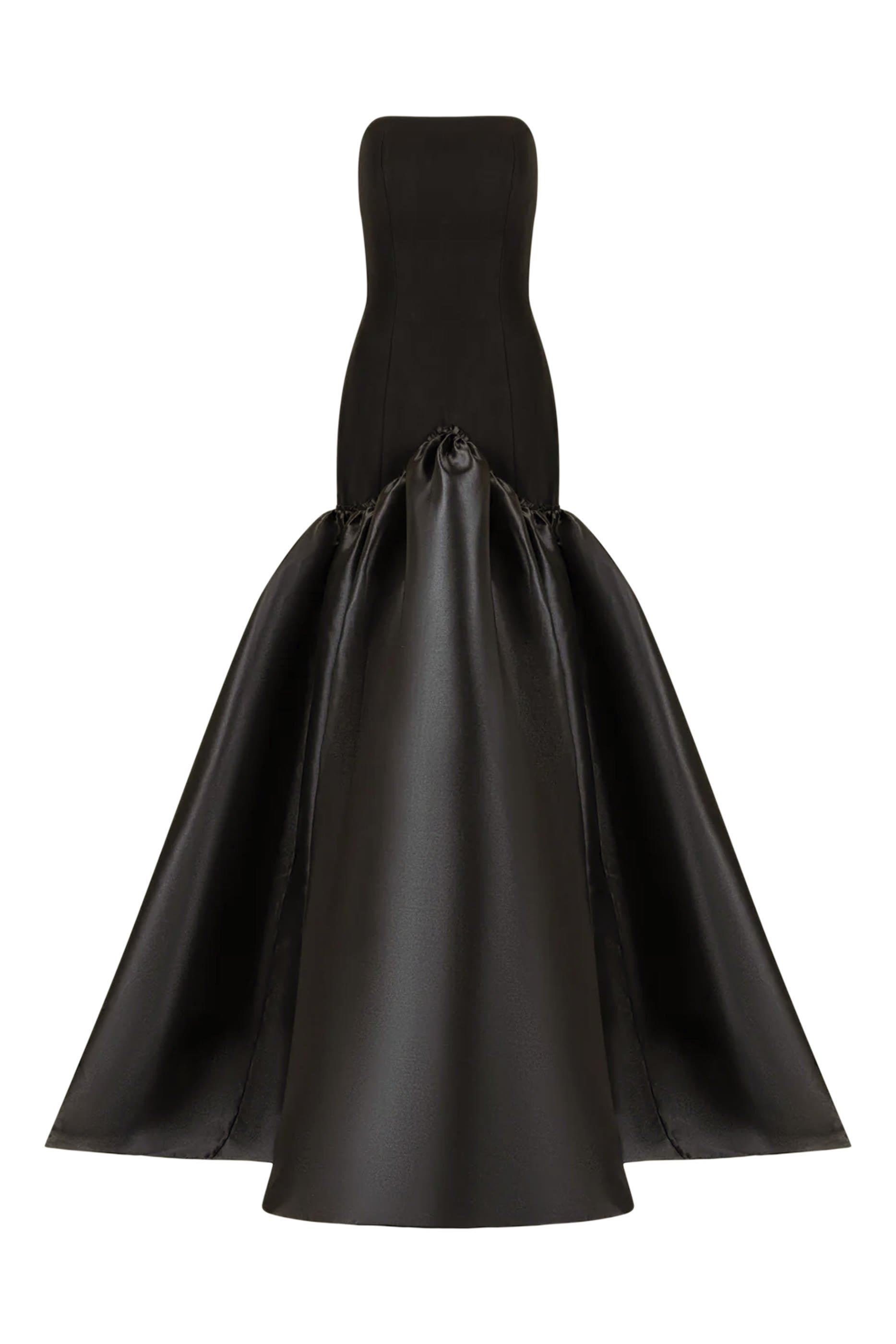 فستان سهرة بلا حمالات بحافة واسعة