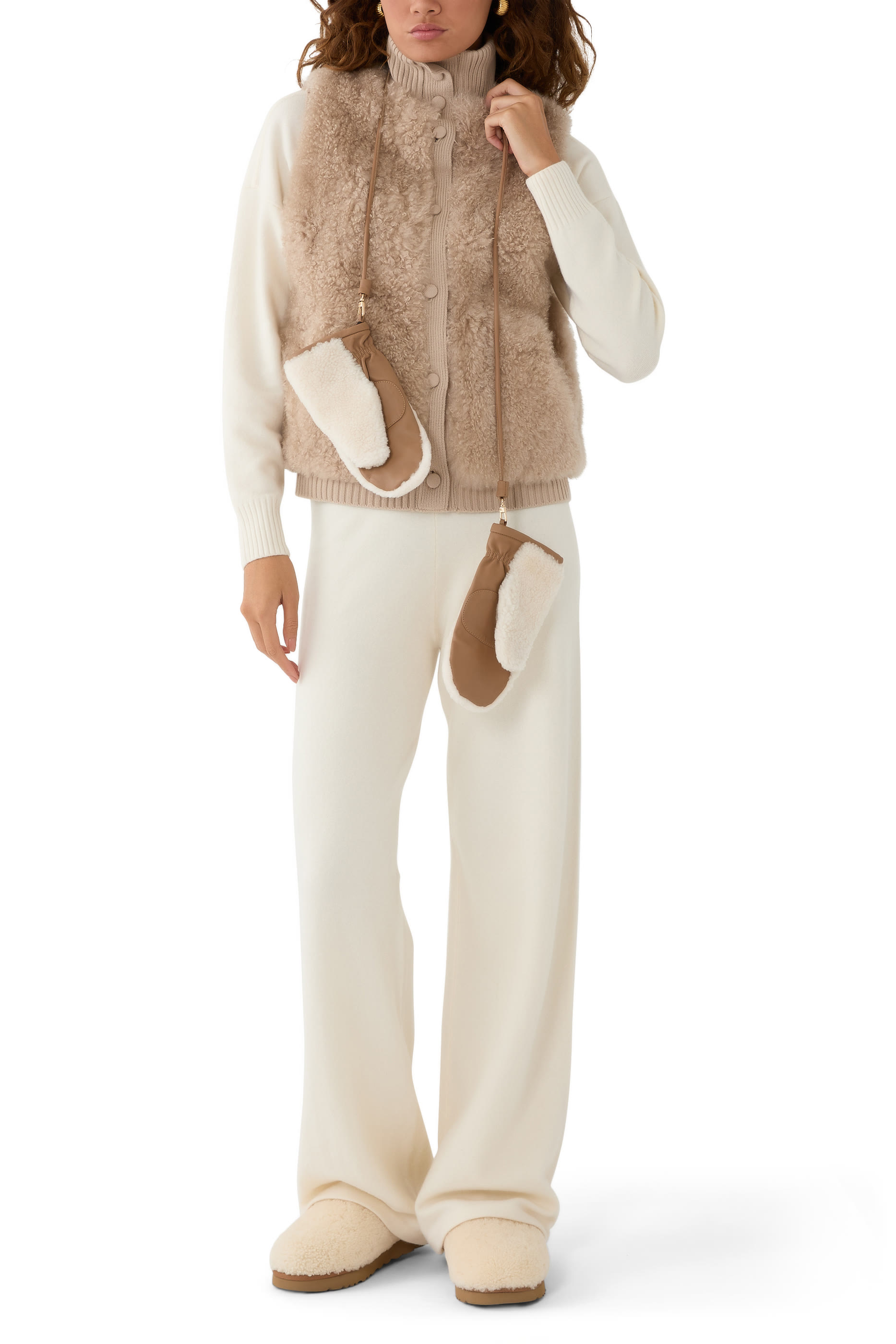 جيليه ميرينو قصير منسوج جلد حمل