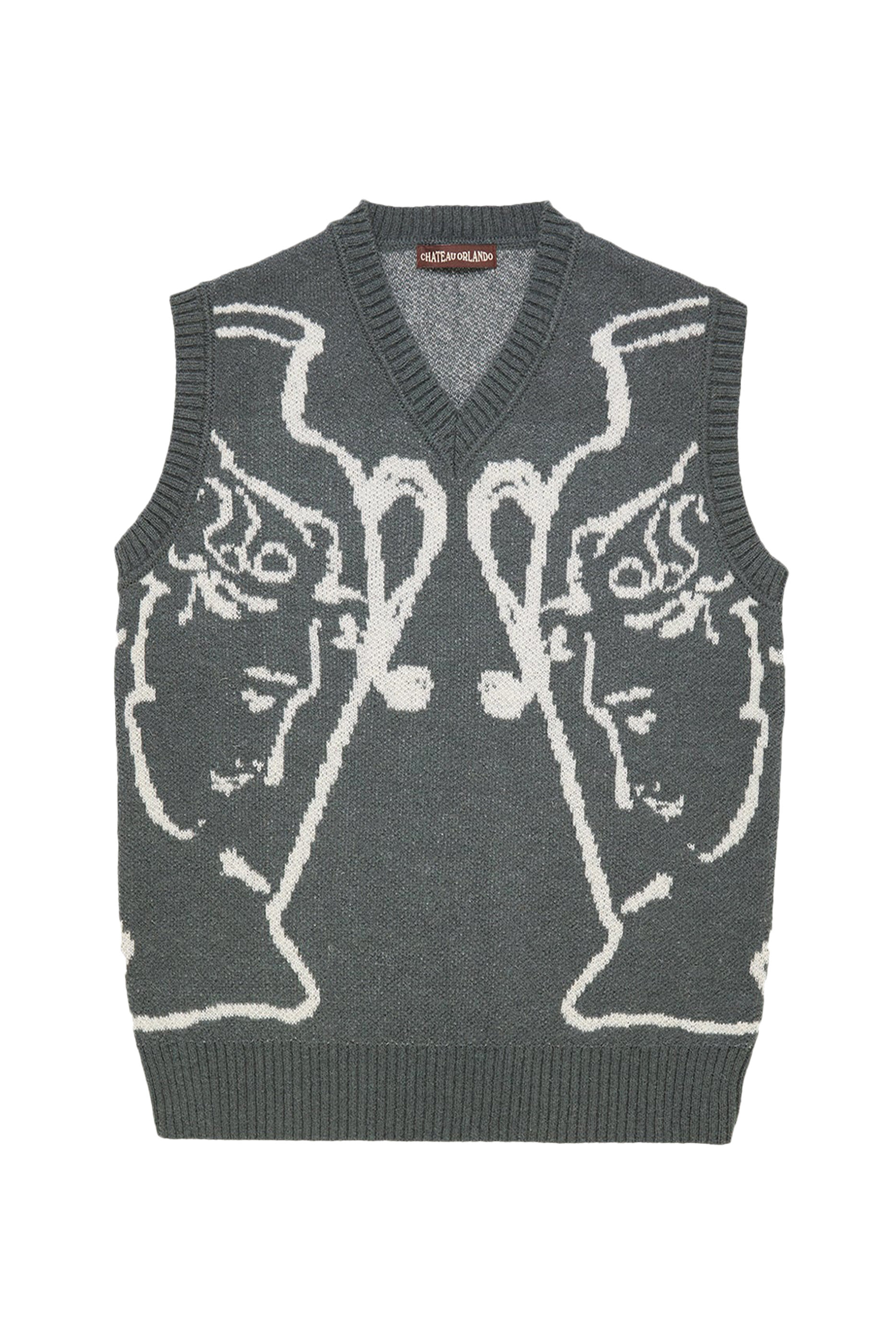 سترة بياقة على شكل حرف V بنقشة تصميم جرة يونانية